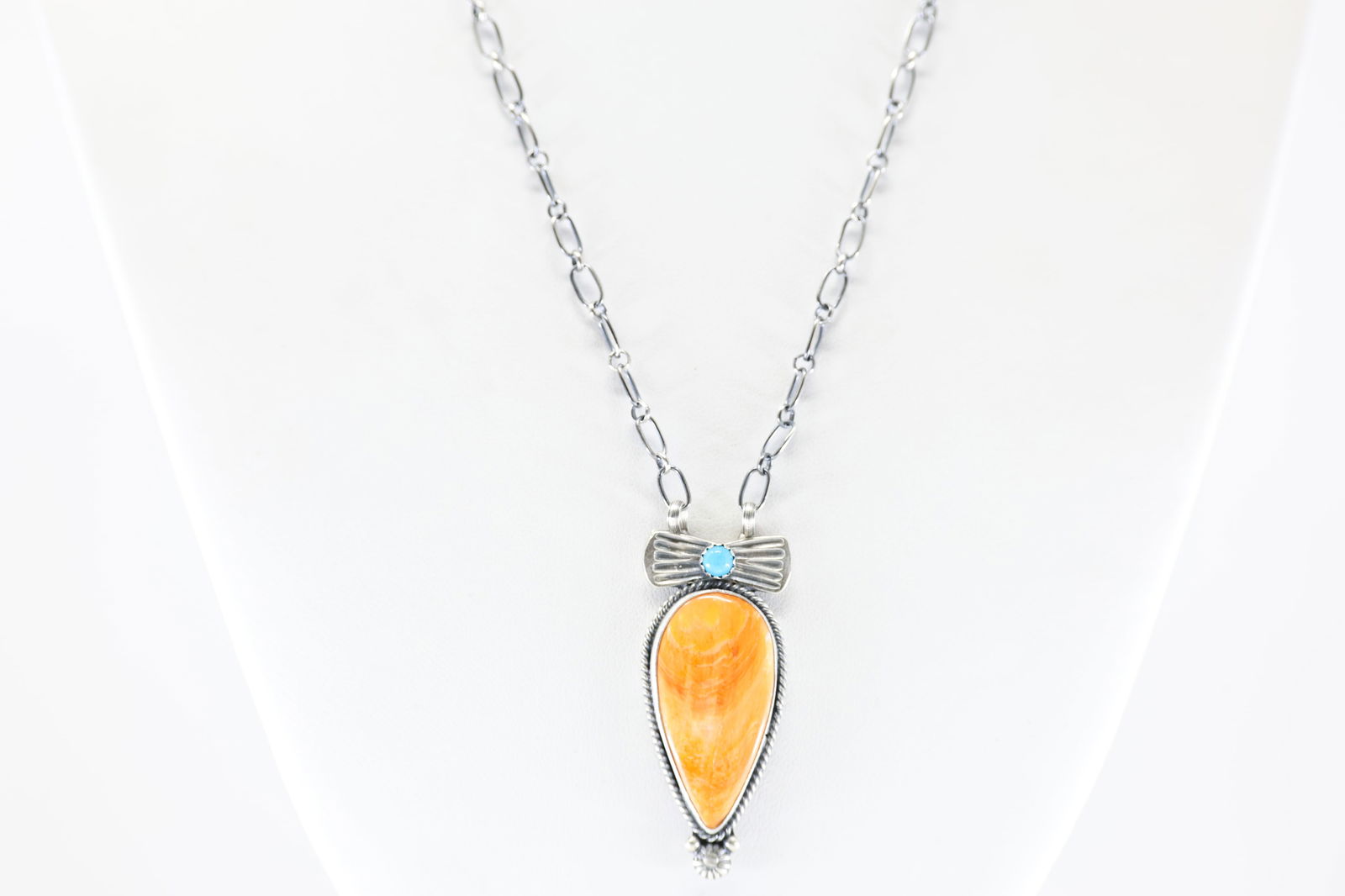 Native America Navajo Sterling Silver Spiny Oyster & Turquoise Necklace By Verley Betone. (1 of 4)