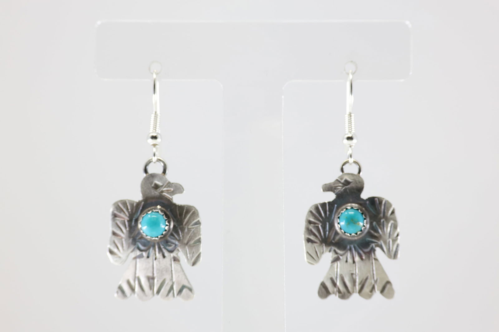 Native America Navajo Sterling Silver Kingman Turquoise Thunderbird Dangling Earring's By Gabriela (1 of 4)
