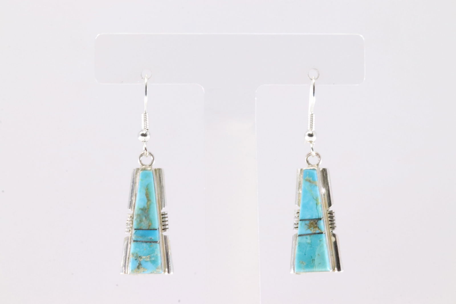 Native America Navajo Sterling Silver Turquoise Inlay Dangling Earring's By S.F. (1 of 4)