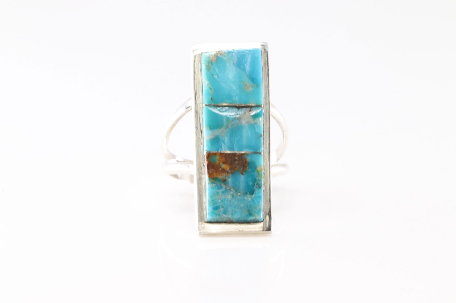 Native America Navajo Sterling Silver Turquoise Inlay Ring By S.F. (1 of 4)