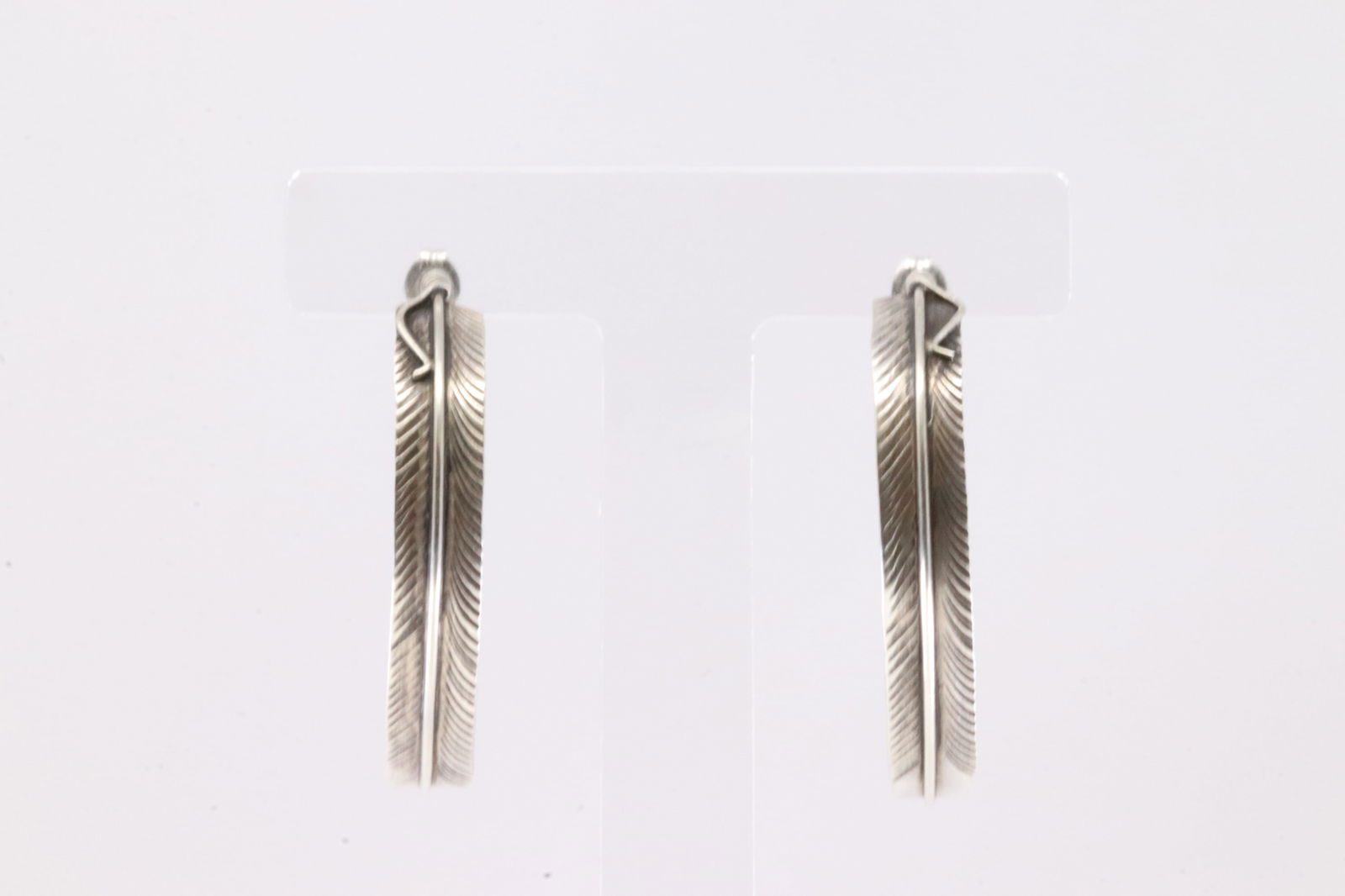 Native American Navajo Sterling Silver Feather Hoop Earring's By Chris Cahrley. (1 of 4)