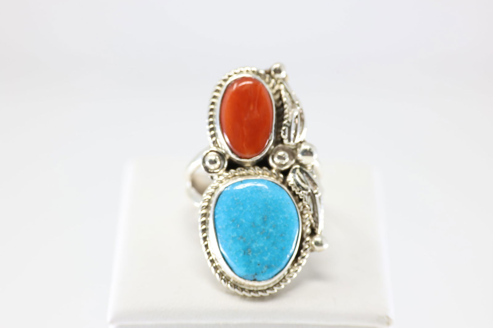 America Sterling Silver Coral & Turquoise Ring. (1 of 4)