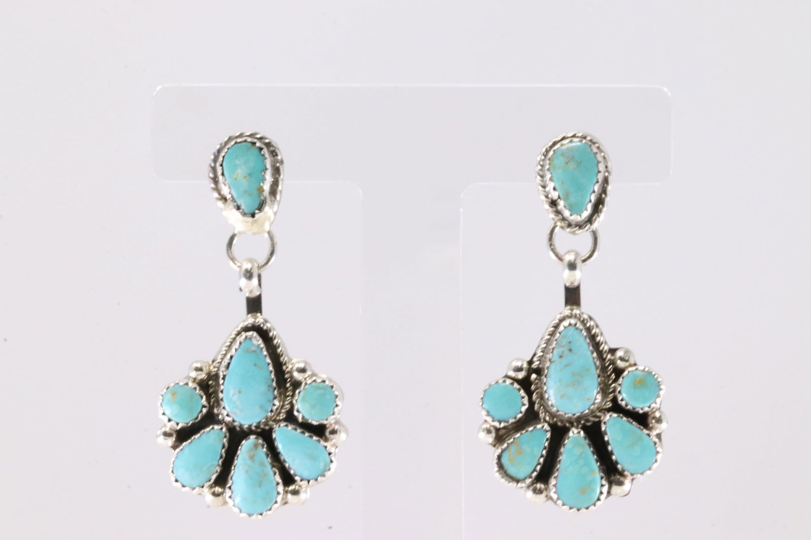 Native American Zuni Sterling Silver Kingman Turquoise Post / Dangling Earring's By Alicia Wilson.: This is a Native American Zuni Sterling Silver Kingman Turquoise Post / Dangling Earring's By Alicia Wilson.