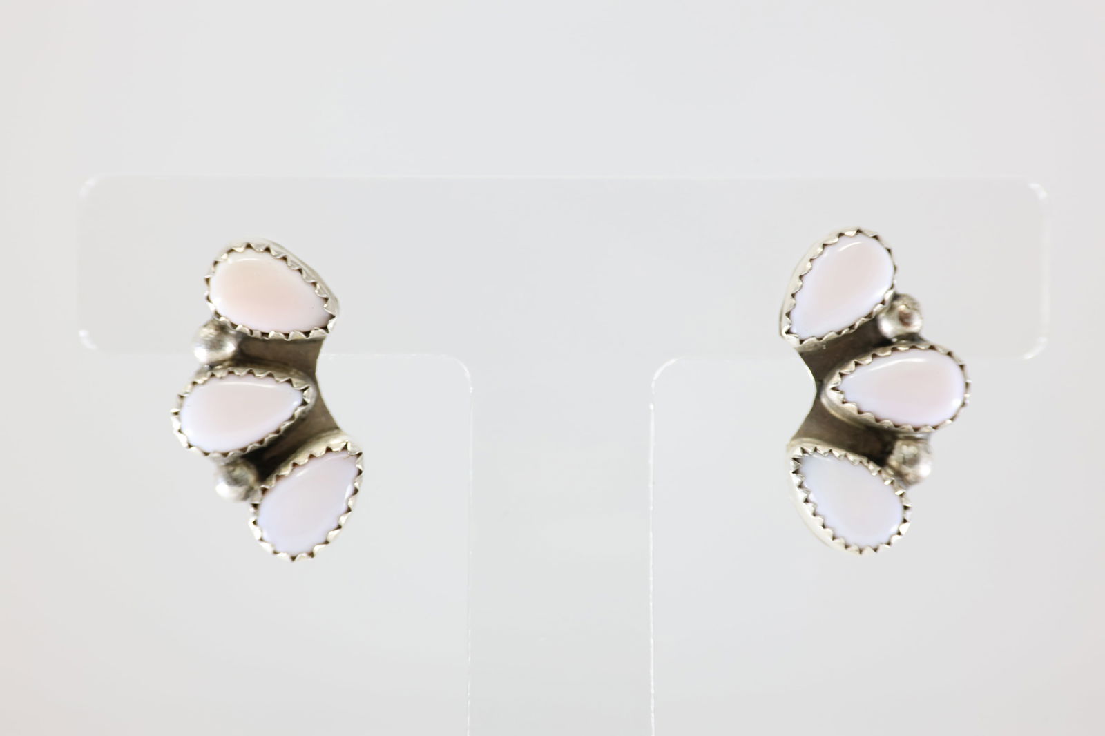 Native American Navajo Sterling Silver Pink Conch Shell Post Earring's By Maxine Ramirez. (1 of 3)