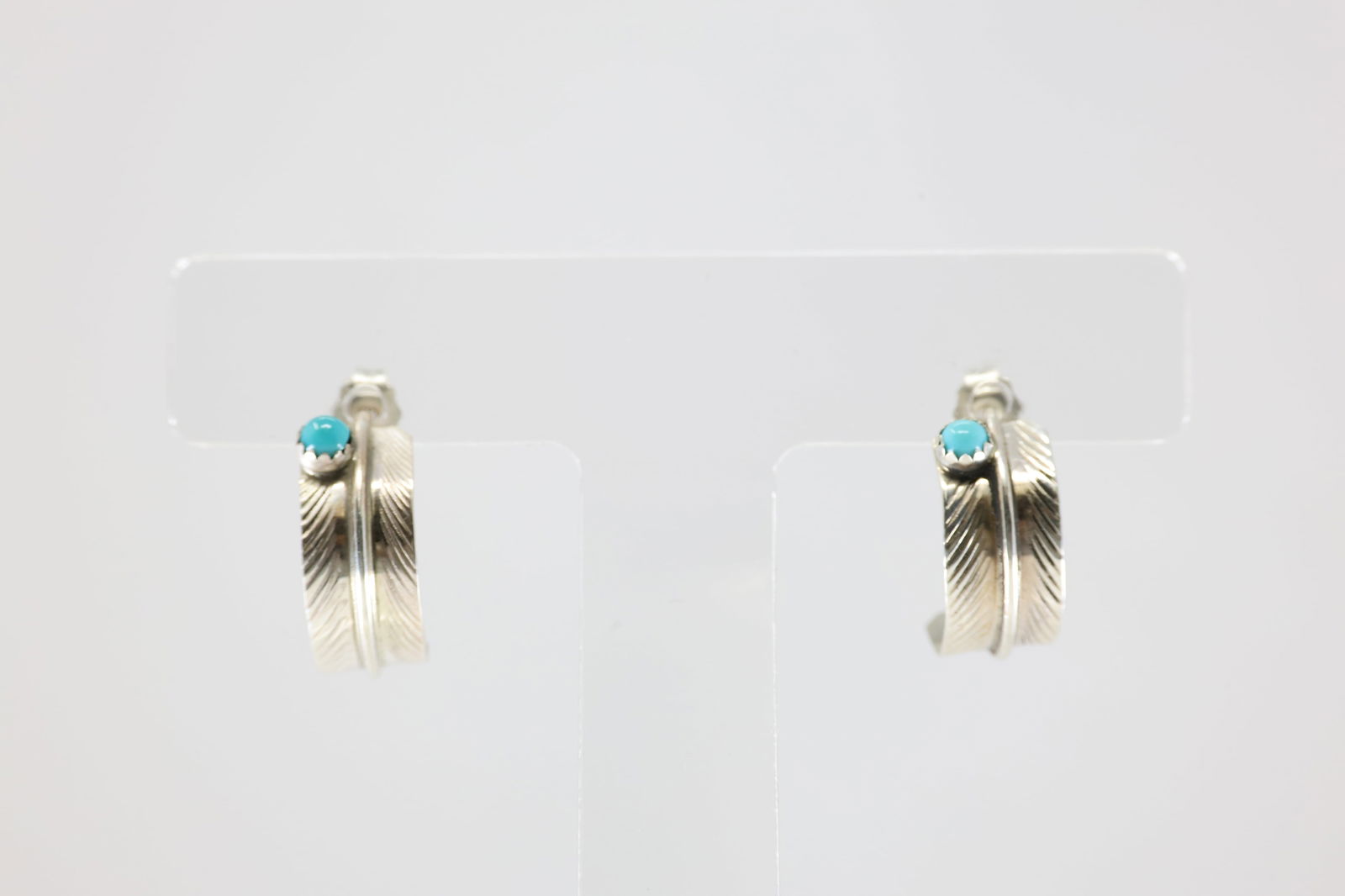 Native America Navajo Sterling Silver Turquoise Post Hoop Earring's By Aaron Davis.: This is a Native America Navajo Sterling Silver Turquoise Post Hoop Earring's By Aaron Davis. Stamp D.