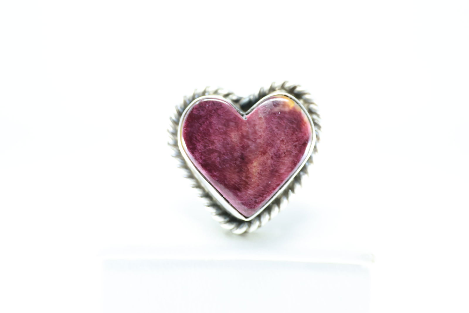 Native America Navajo Sterling Silver Purple Spiny Oyster Heart Ring By L.C. (1 of 4)