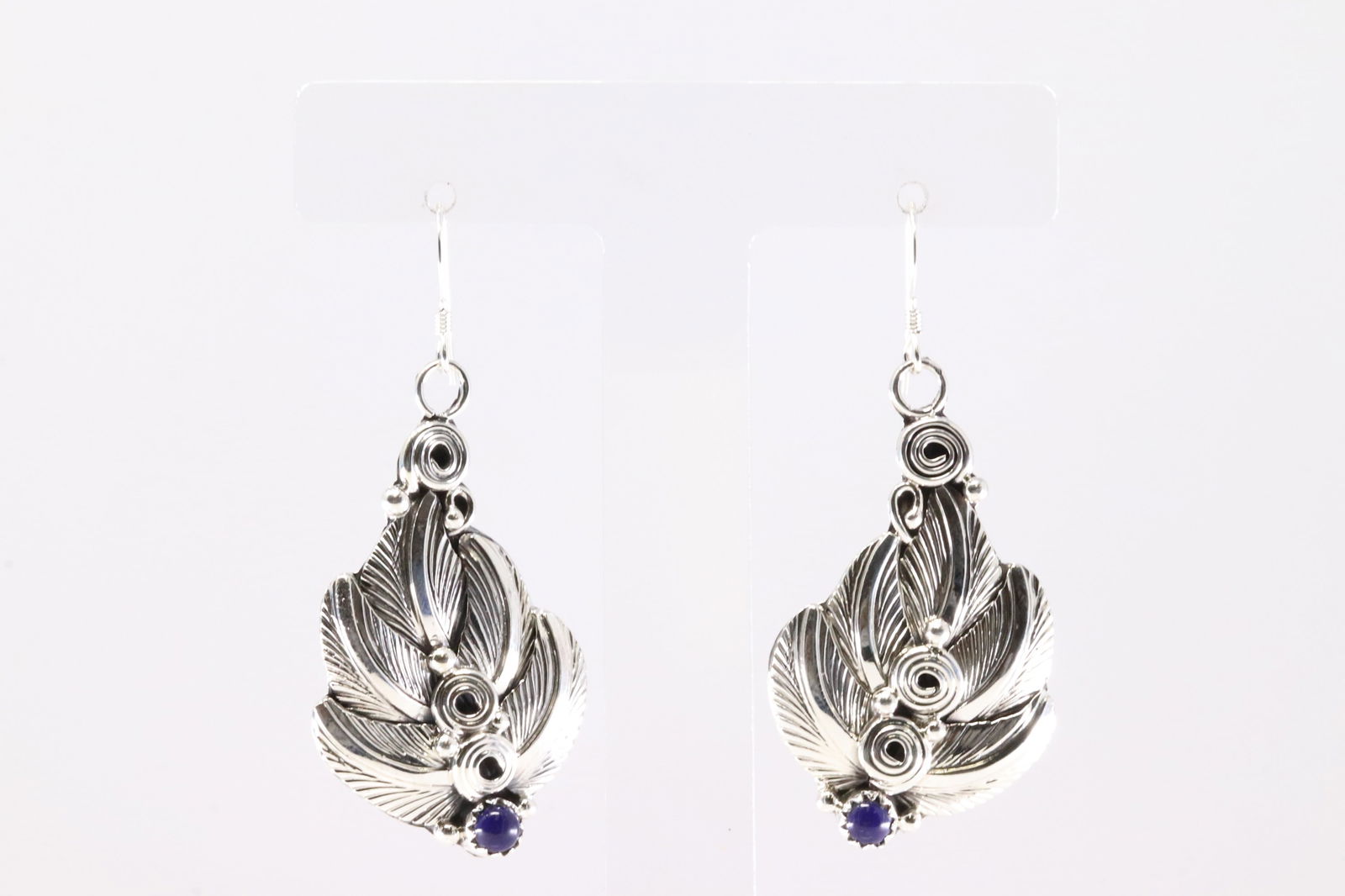 Native America Navajo Sterling Silver Lapis Leaf Dangling Earring's By Darrell Morgan. (1 of 4)