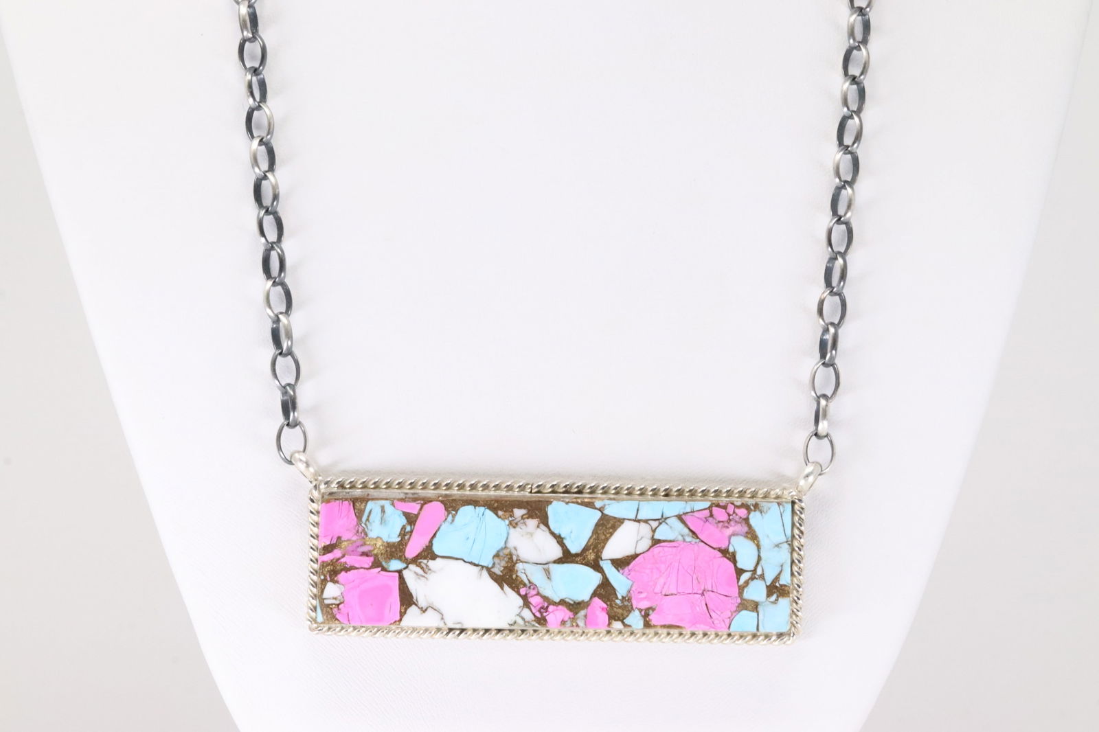 Native American Navajo Sterling Silver Cotton Candy Necklace By Brandon Etcitty.: This is a Native American Navajo Sterling Silver Cotton Candy Necklace By Brandon Etcitty. Necklace length: 18.00"