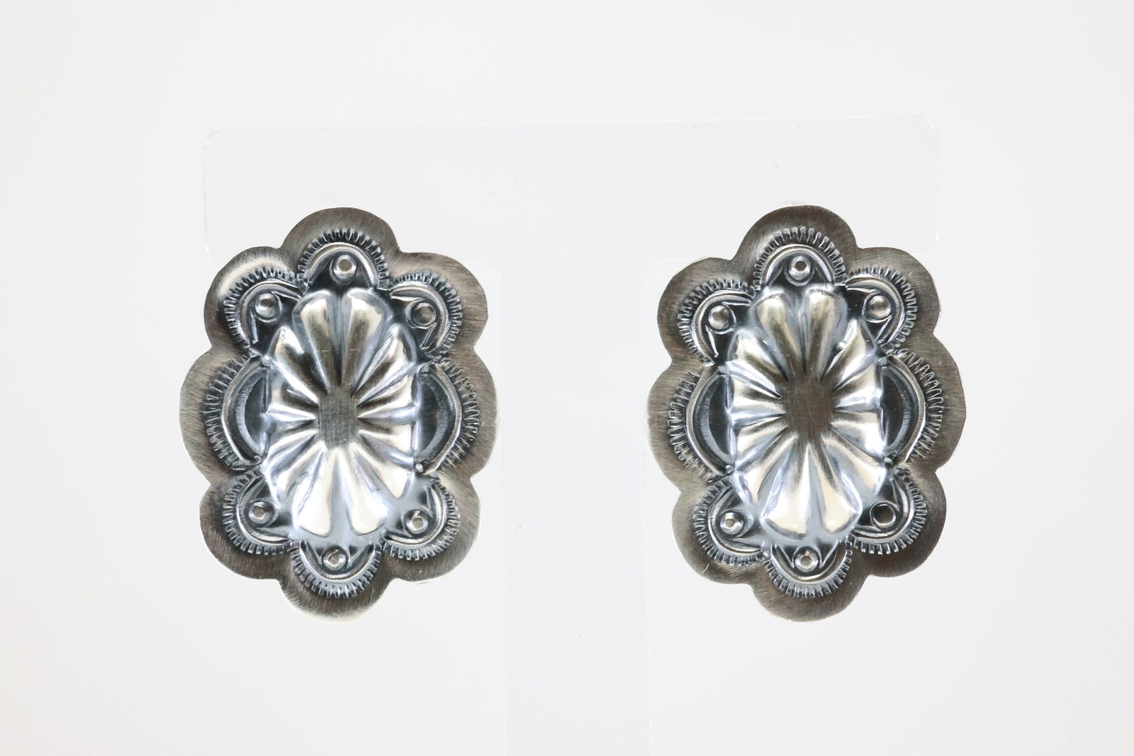 Native American Sterling Silver Stamp Design Conch Post Earring's. (1 of 4)