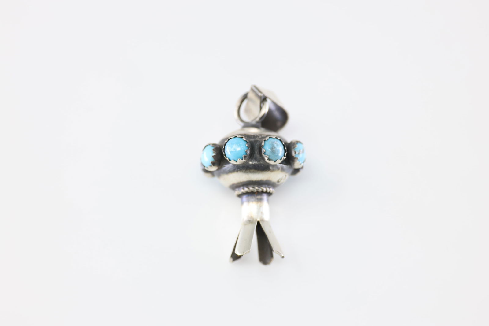 Native America Navajo Sterling Silver Kingman Turquoise Blossom Pendant By Monica Smith. (1 of 2)