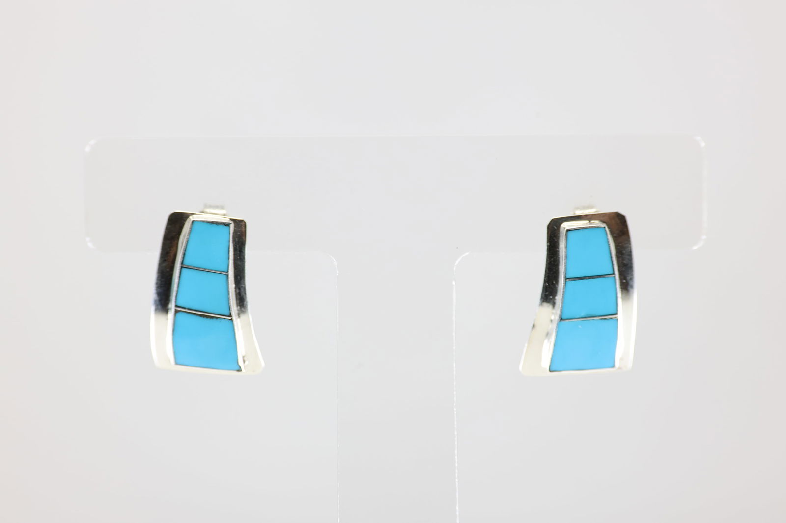 Native America Navajo Sterling Silver Turquoise Inlay Post Earring's By Cynthya Johnson. (1 of 3)
