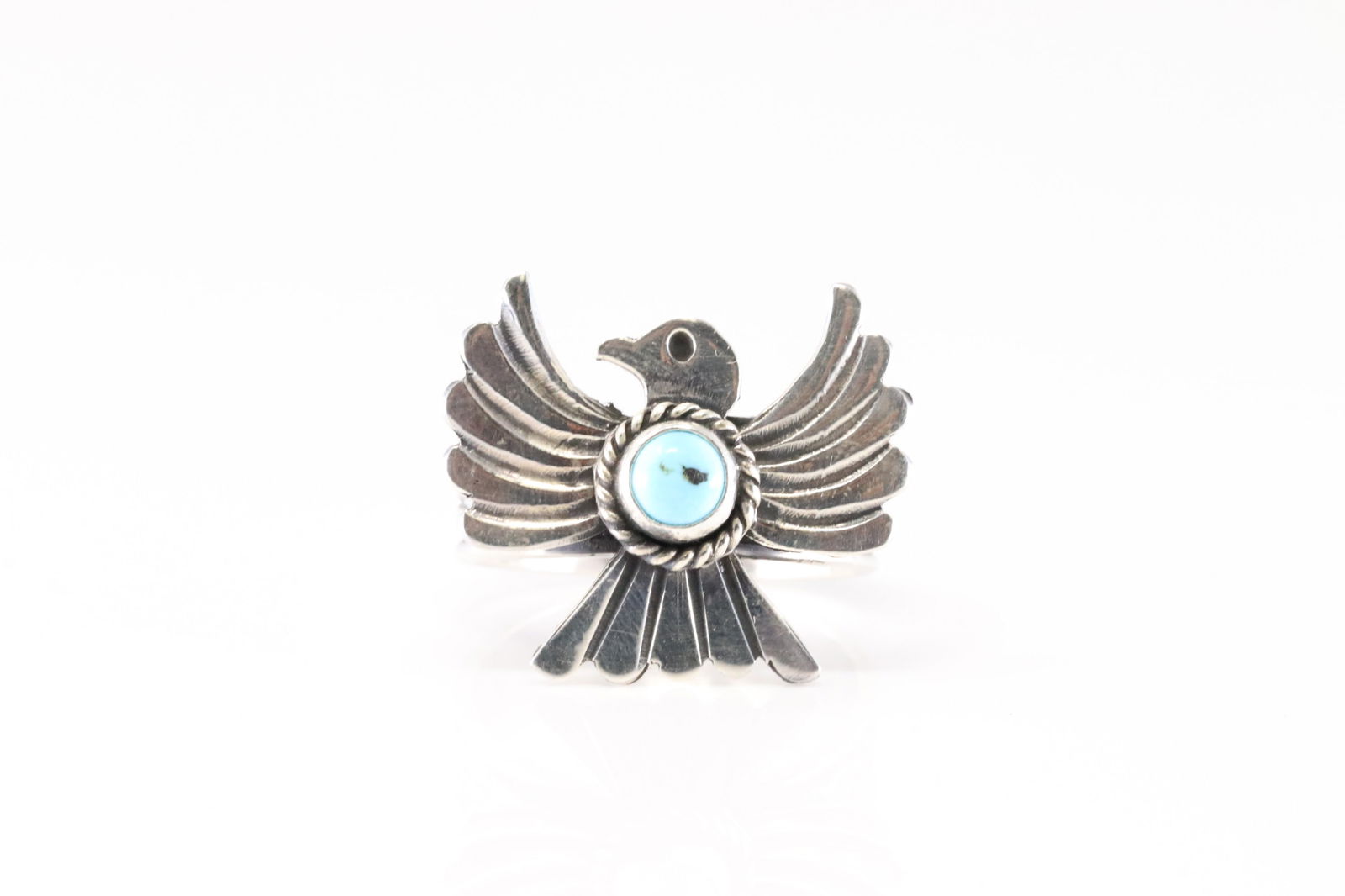 Native America Navajo Sterling Silver Turquoise Thunderbird Ring By Delayne Reeves. (1 of 4)