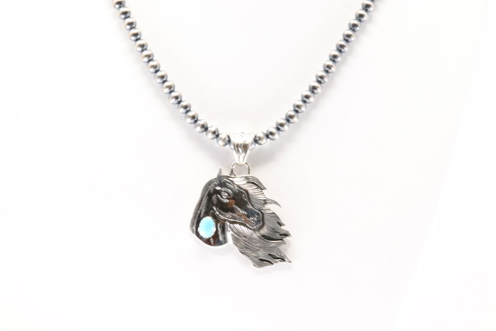 Native America Navajo Sterling Silver Turquoise Horse Necklace By Jeremy Delgarito. (1 of 4)