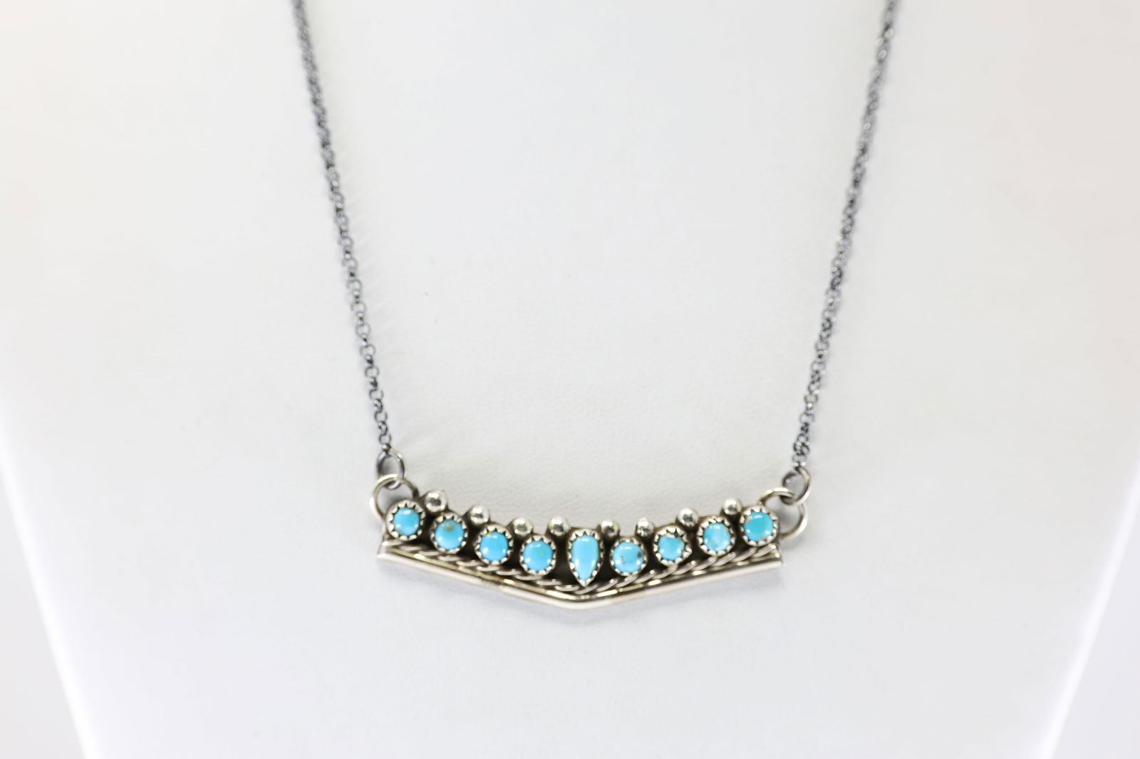 Native America Navajo Sterling Silver Turquoise Necklace By E.B. (1 of 4)