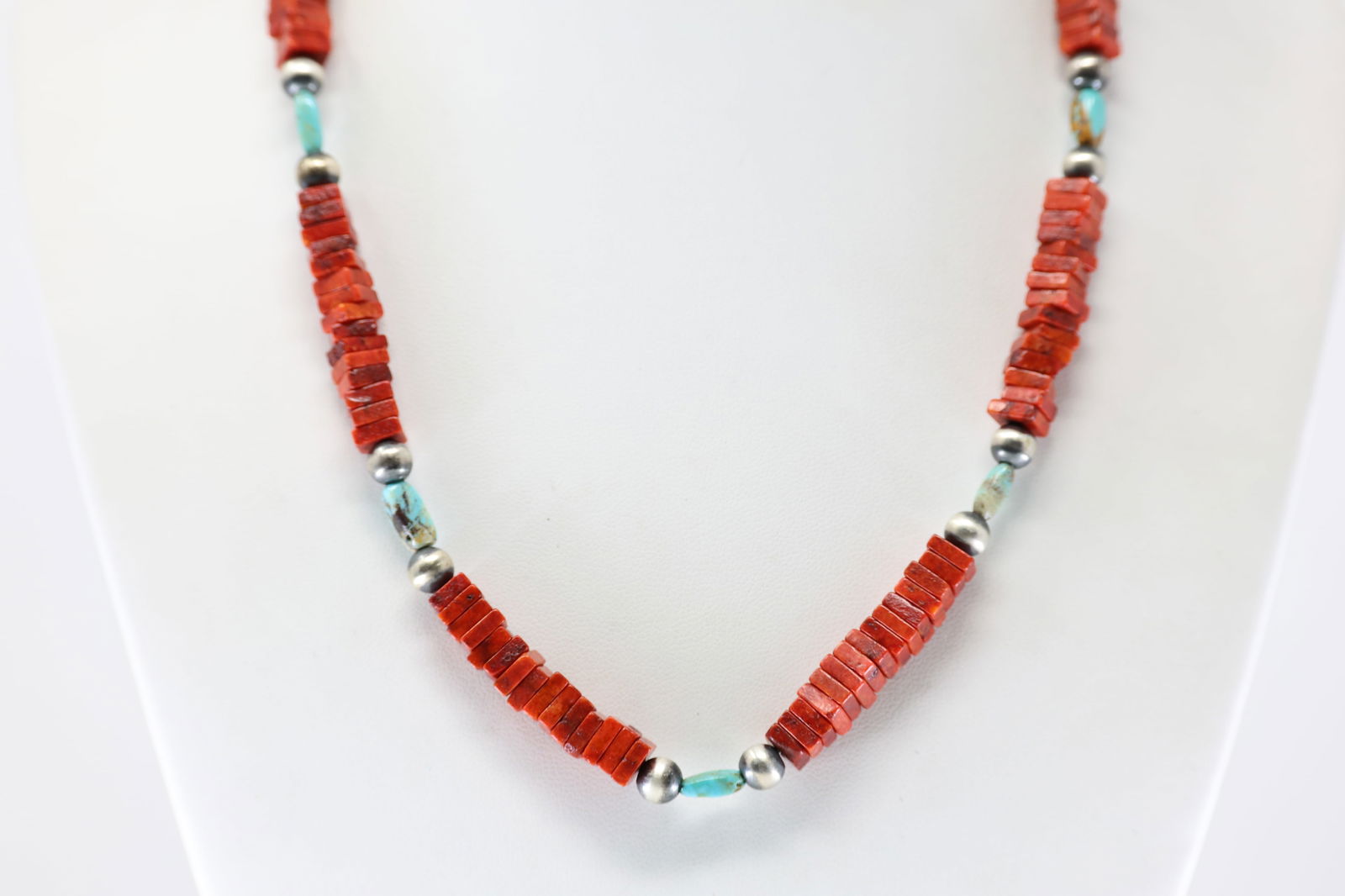 Native America Sterling Silver Pearl Beaded / Coral & Turquoise Necklace. (1 of 3)