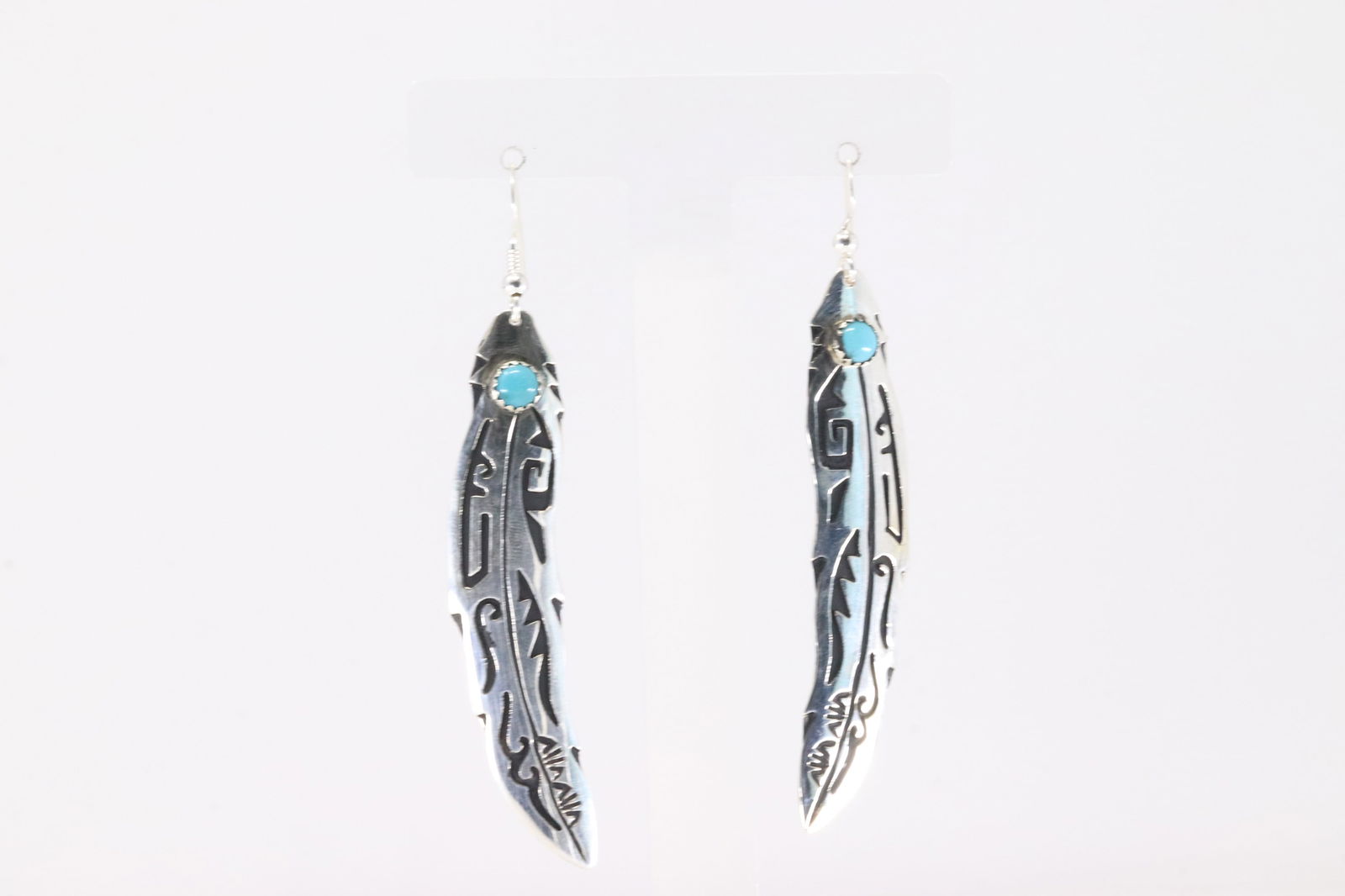 Native America Navajo Sterling Silver Turquoise Feather Dangling Earring's By T&R Singer. (1 of 4)