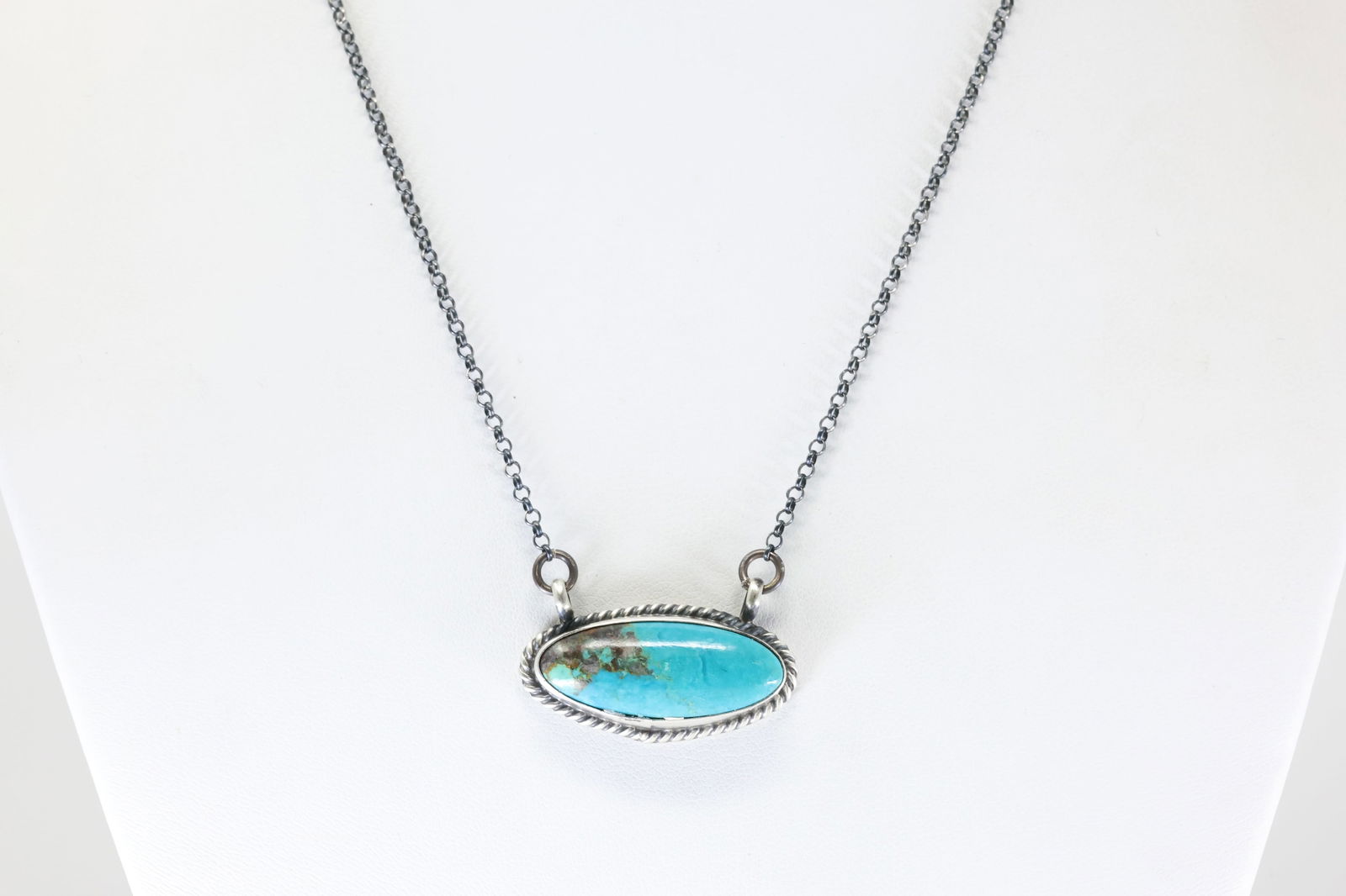 Native America Navajo Sterling Silver Turquoise Campitos Necklace By Johnny Dixon. (1 of 4)