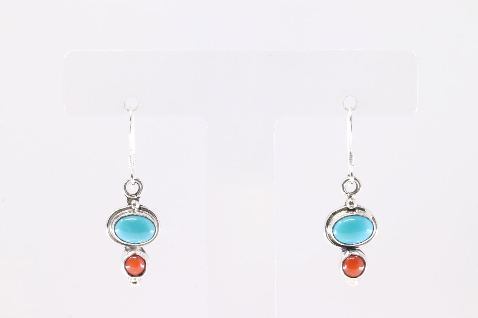 America Sterling Silver Coral & Turquoise Dangling Earring's. (1 of 3)