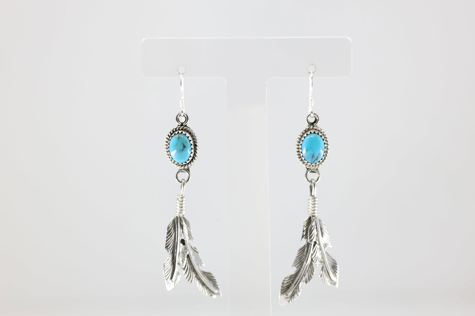 America Sterling Silver Turquoise Feather Dangling Earring's. (1 of 4)