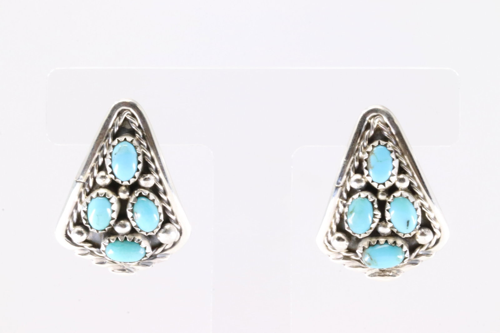 Native American Navajo Sterling Silver Kingman Turquoise Post Earring's By Melvin Chee. (1 of 4)