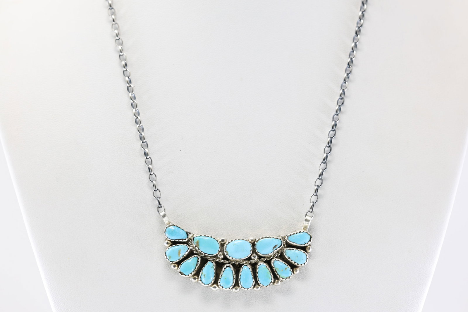 Native America Navajo Sterling Silver Turquoise Necklace By Eunis Tso. (1 of 4)