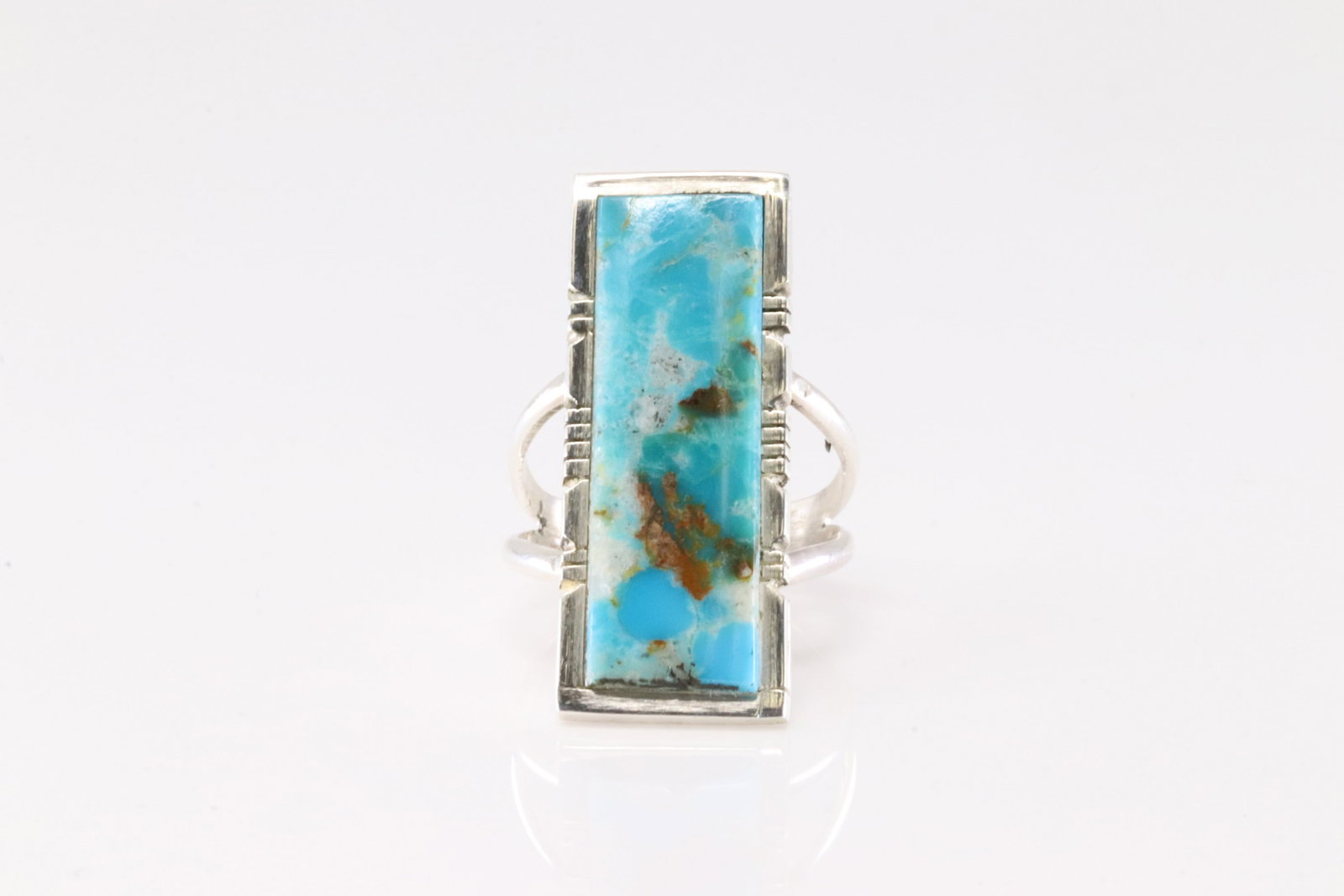 Native America Navajo Sterling Silver Kingman Turquoise Ring By S.F. (1 of 4)