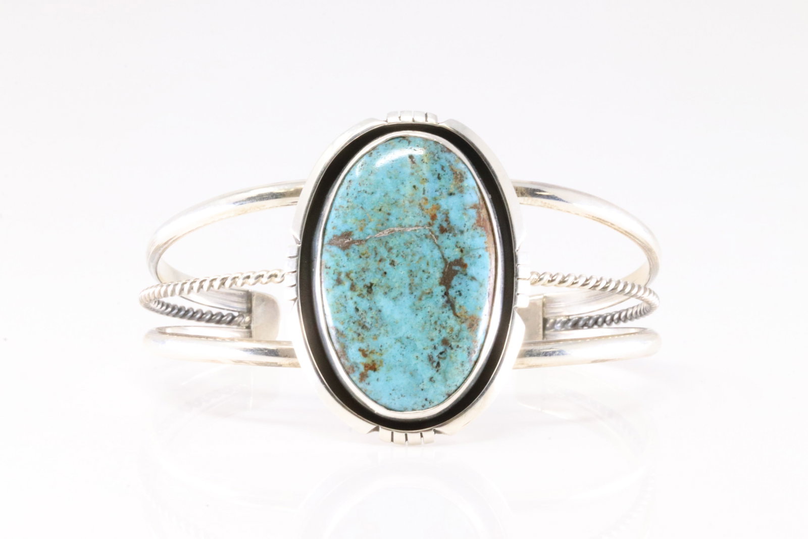 Native America Navajo Sterling Silver Turquoise Bracelet Cuff By Annie McCram. (1 of 4)