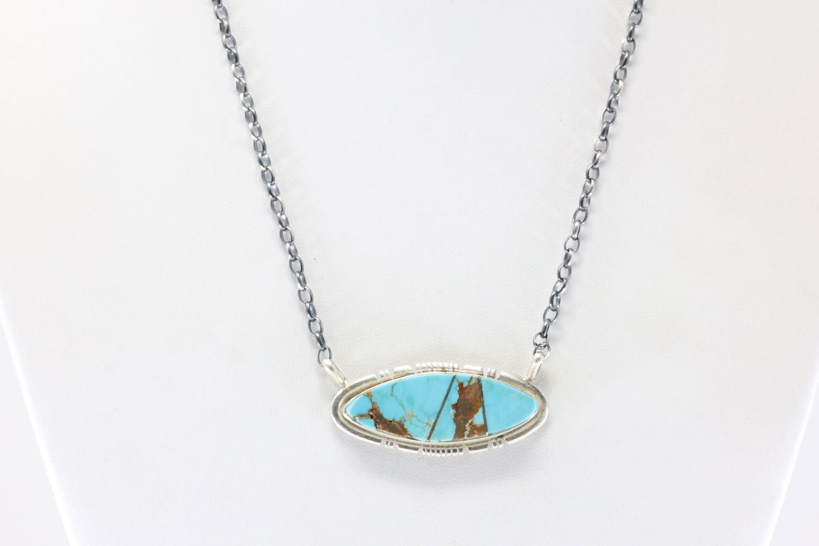 Native America Navajo Sterling Silver Turquoise Kingman Turquoise Necklace By Steve Francisco. (1 of 4)