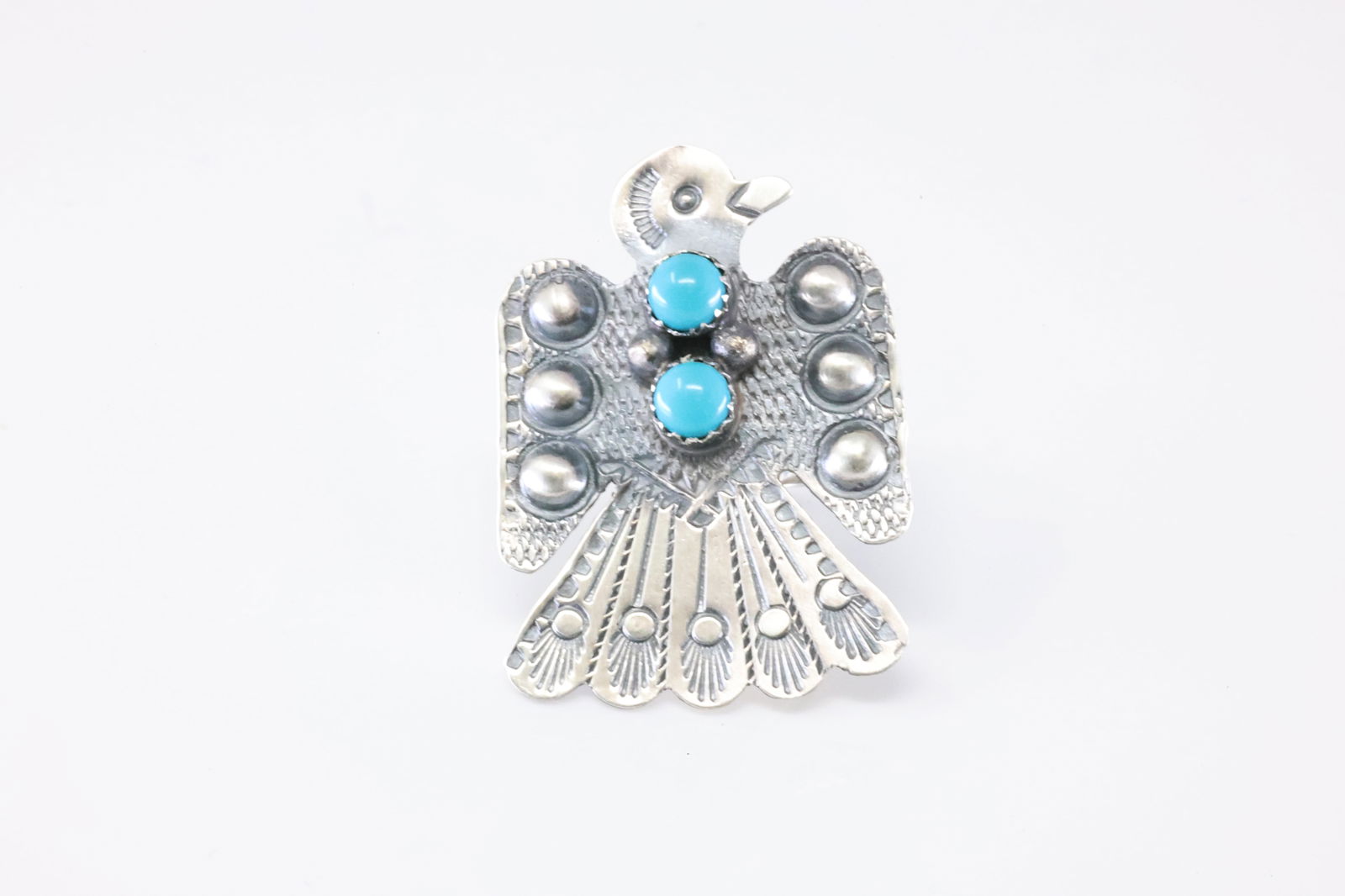Native American Navajo Sterling Silver Turquoise Thunderbird Ring By T.Yazzie. (1 of 4)
