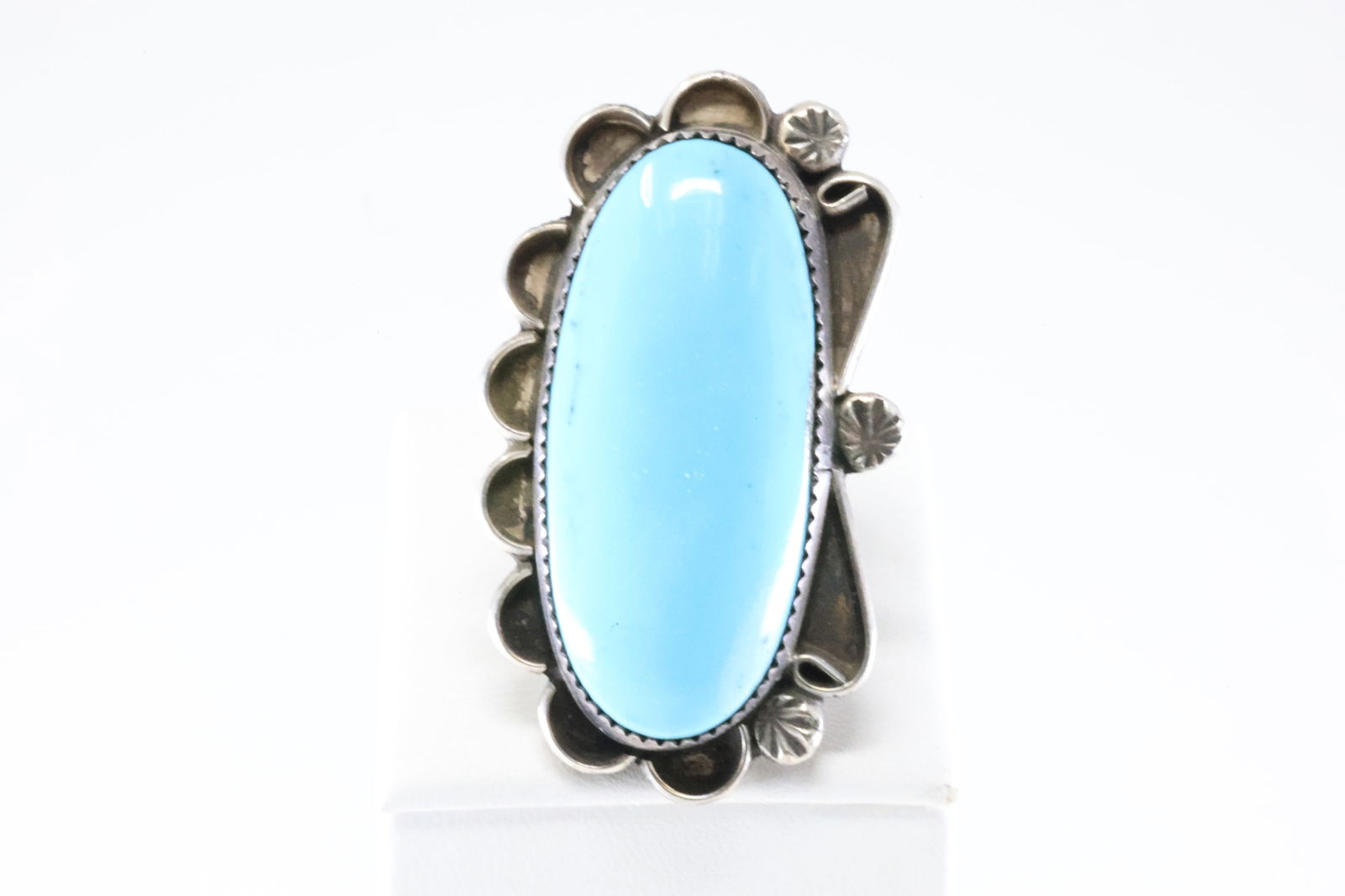Native American Navajo Sterling Silver Kingman Turquoise Ring By V.H. (1 of 4)