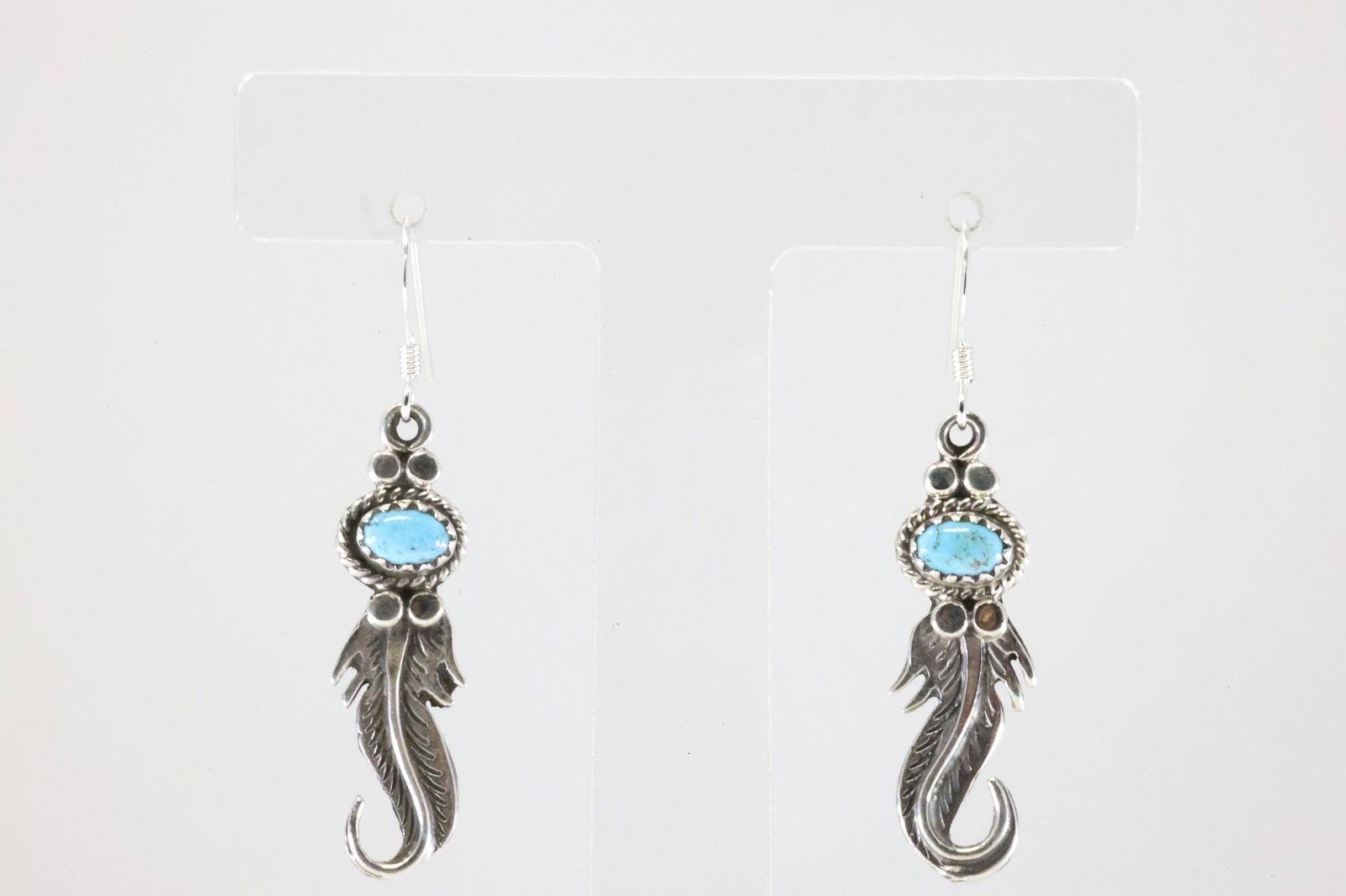 Native American Navajo Sterling Silver Turquoise Feather Dangling Earring's By Sharon McCarthy. (1 of 4)