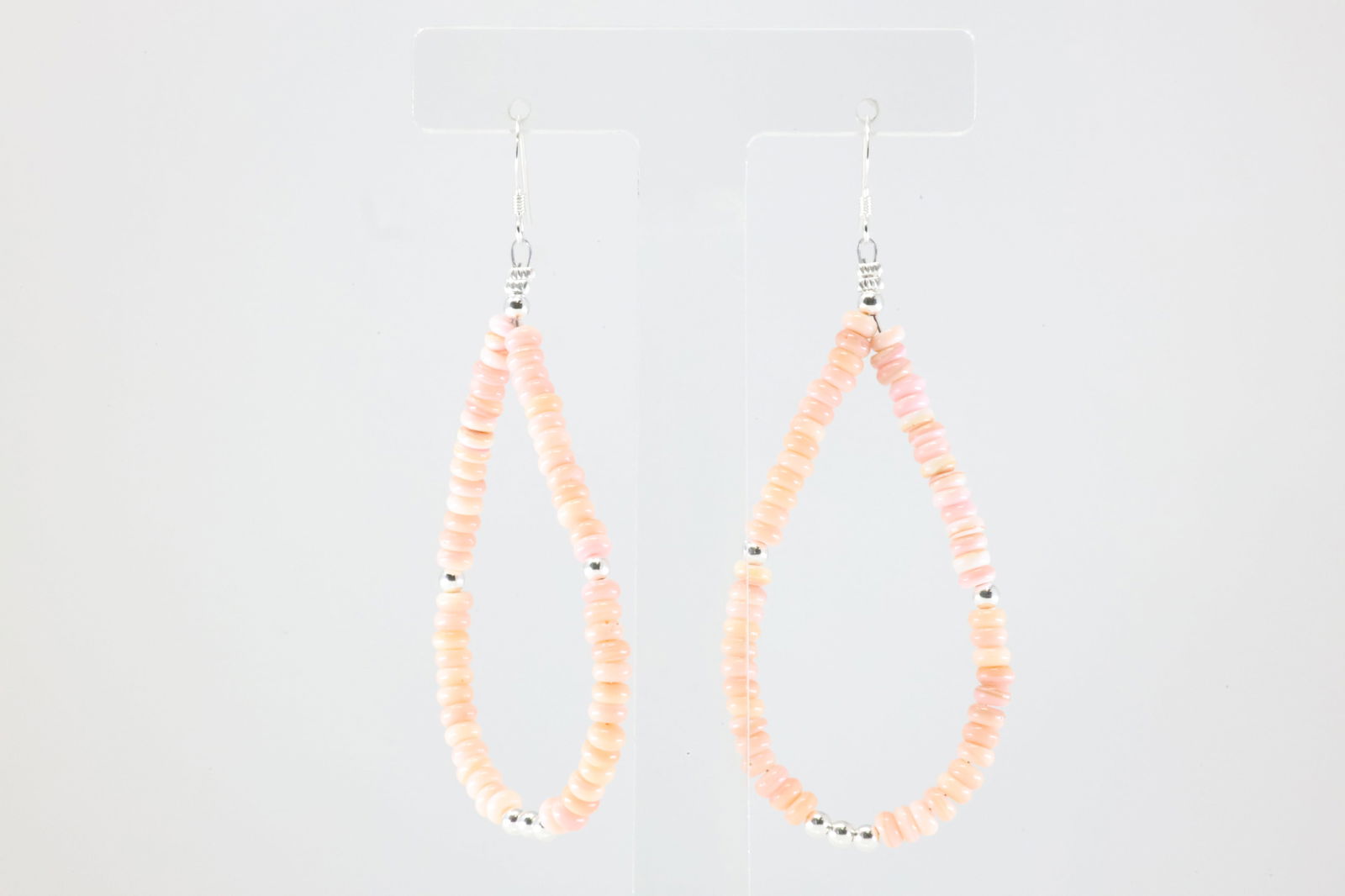 America Sterling Silver Pearl Beaded / Pink Conch Shell Dangling Earring's. (1 of 3)