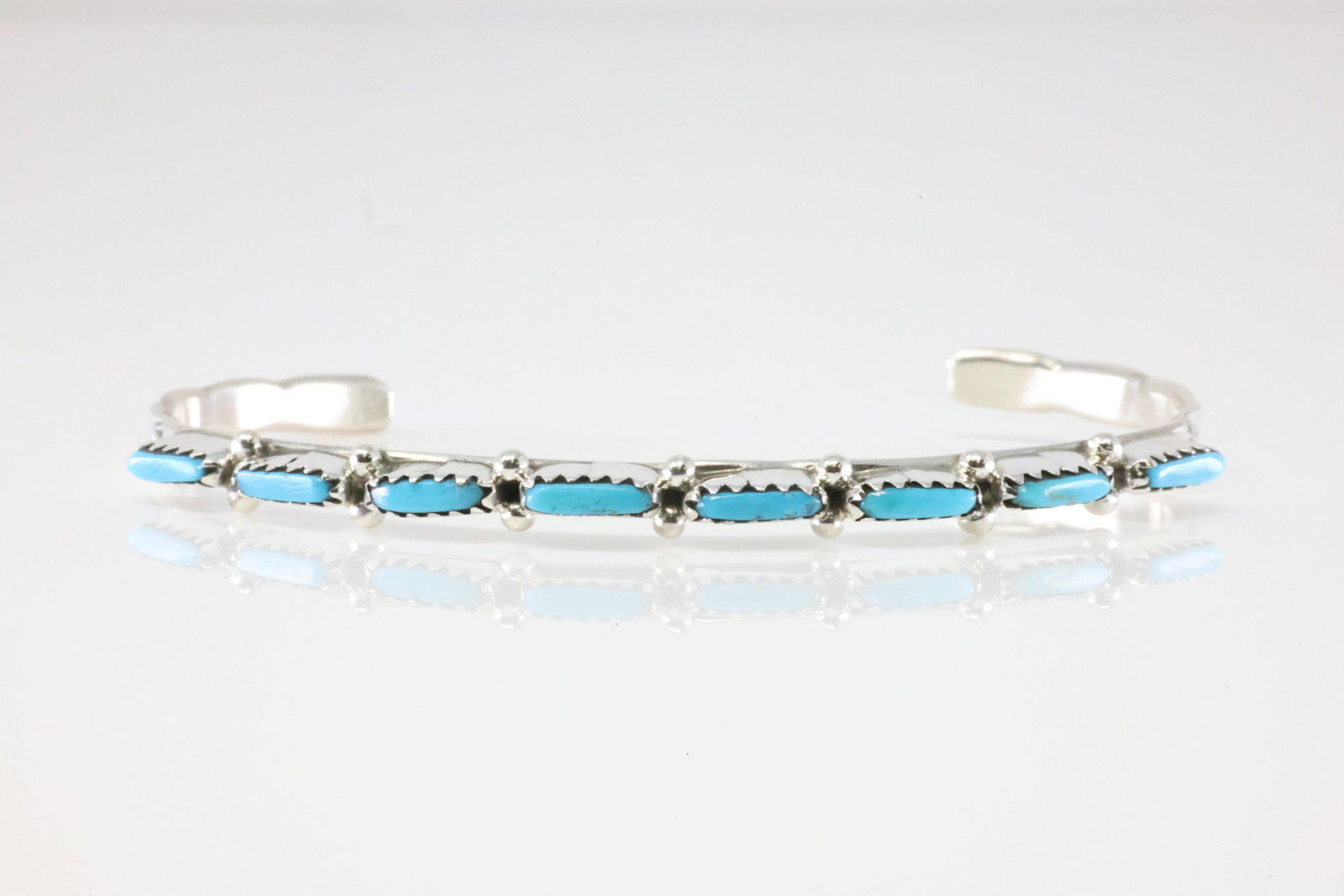 Native America Zuni Sterling Silver Turquoise Bracelet Cuff By Murray Hannaweeka. (1 of 3)