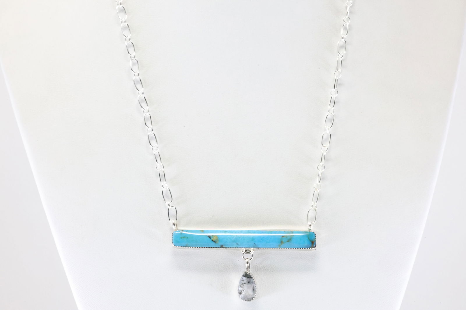 Native America Navajo Sterling Silver White Buffalo / Turquoise Necklace By Sheena Jack. (1 of 4)