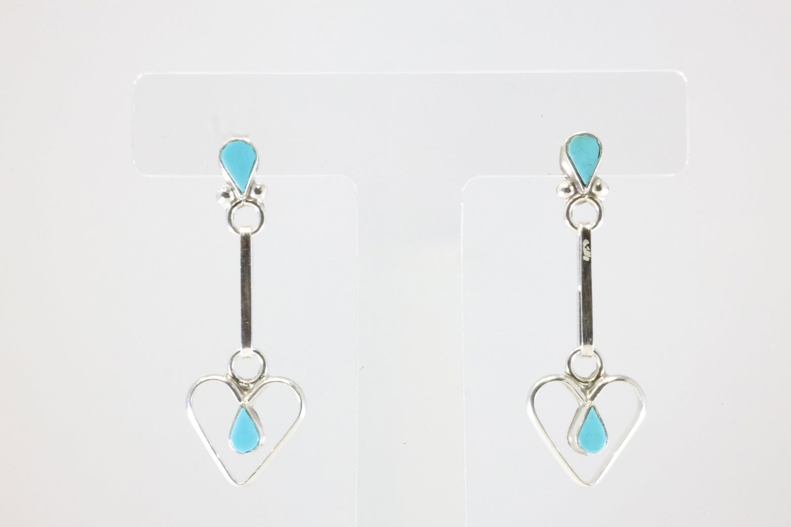 America Sterling Silver Turquoise Heart Post / Dangling Earring's. (1 of 4)