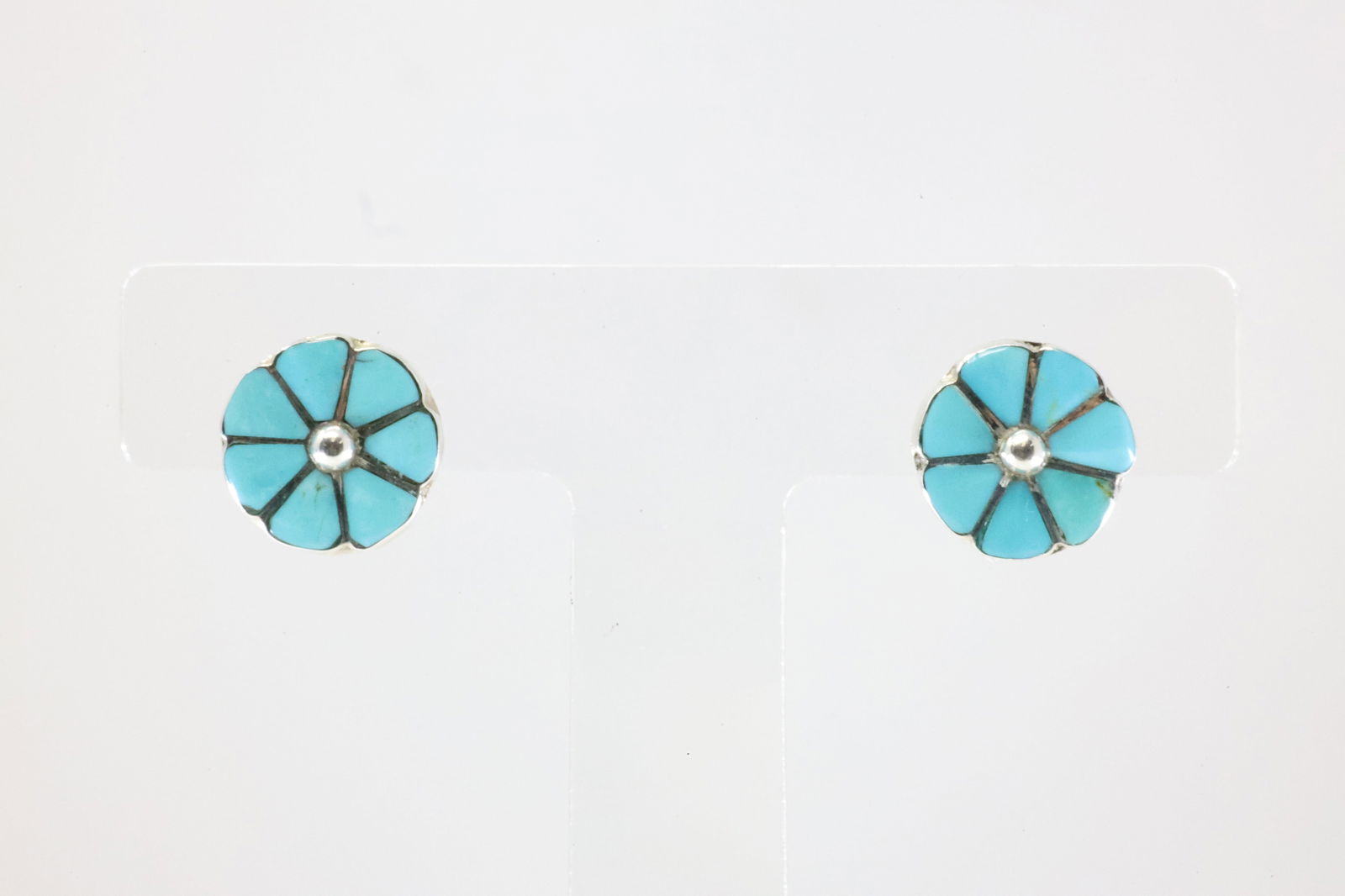 America Sterling Silver Turquoise Flower Inlay Post Earring's. (1 of 3)