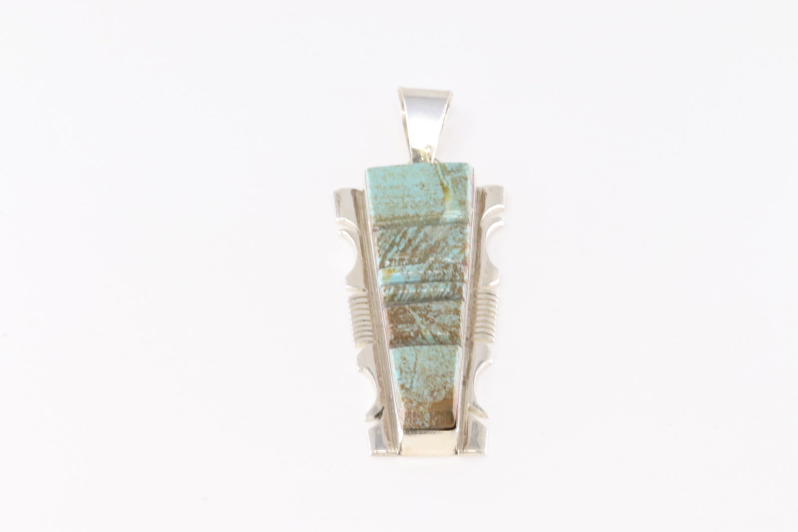 Native America Navajo Sterling Silver Kingman Turquoise Pendant By S.F.: This is a Native America Navajo Sterling Silver Kingman Turquoise Pendant By S.F.