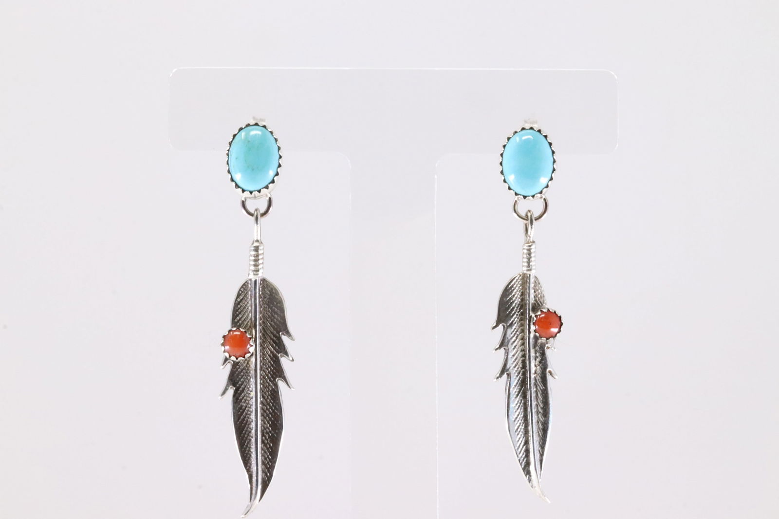 America Sterling Silver Coral & Turquoise Post / Dangling Earring's. (1 of 4)