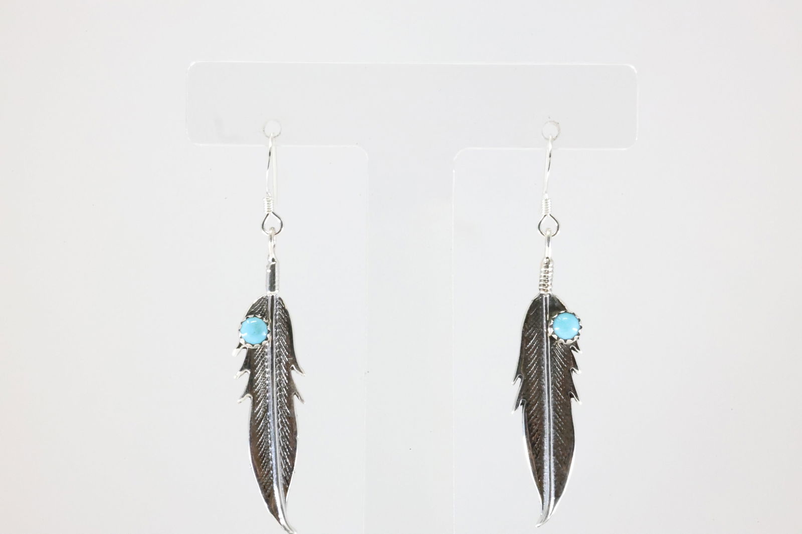 America Sterling Silver Turquoise Feather Dangling Earring's. (1 of 4)