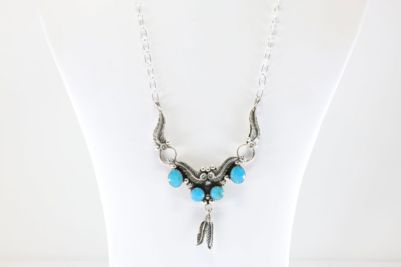 Native America Navajo Sterling Silver Turquoise Necklace By Jennifer Cayaditto. (1 of 4)
