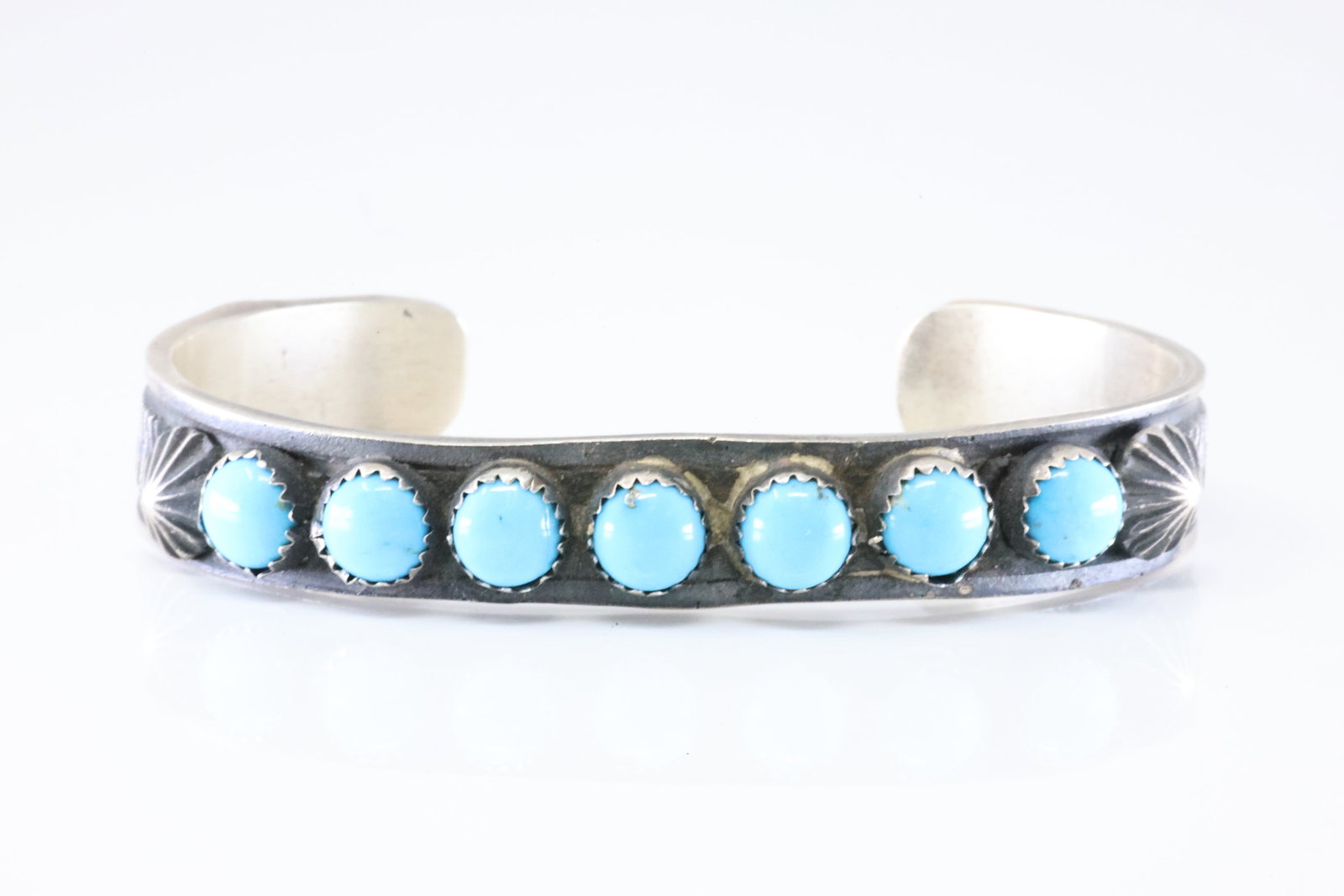 Native America Navajo Sterling Silver Kingman Turquoise Bracelet Cuff By K.B Billah. (1 of 4)