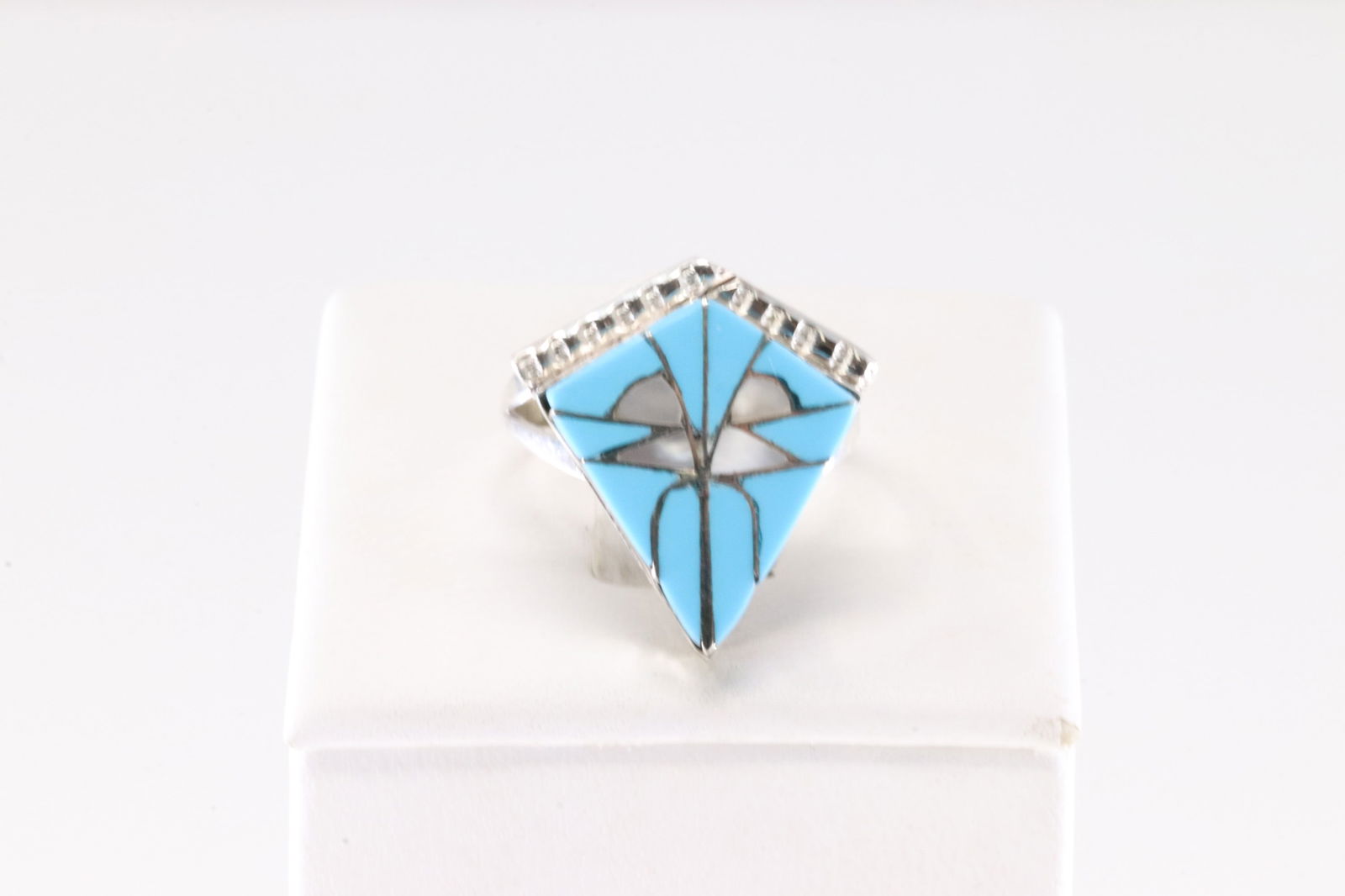 America Sterling Silver Multi-Color Inlay Ring. (1 of 4)