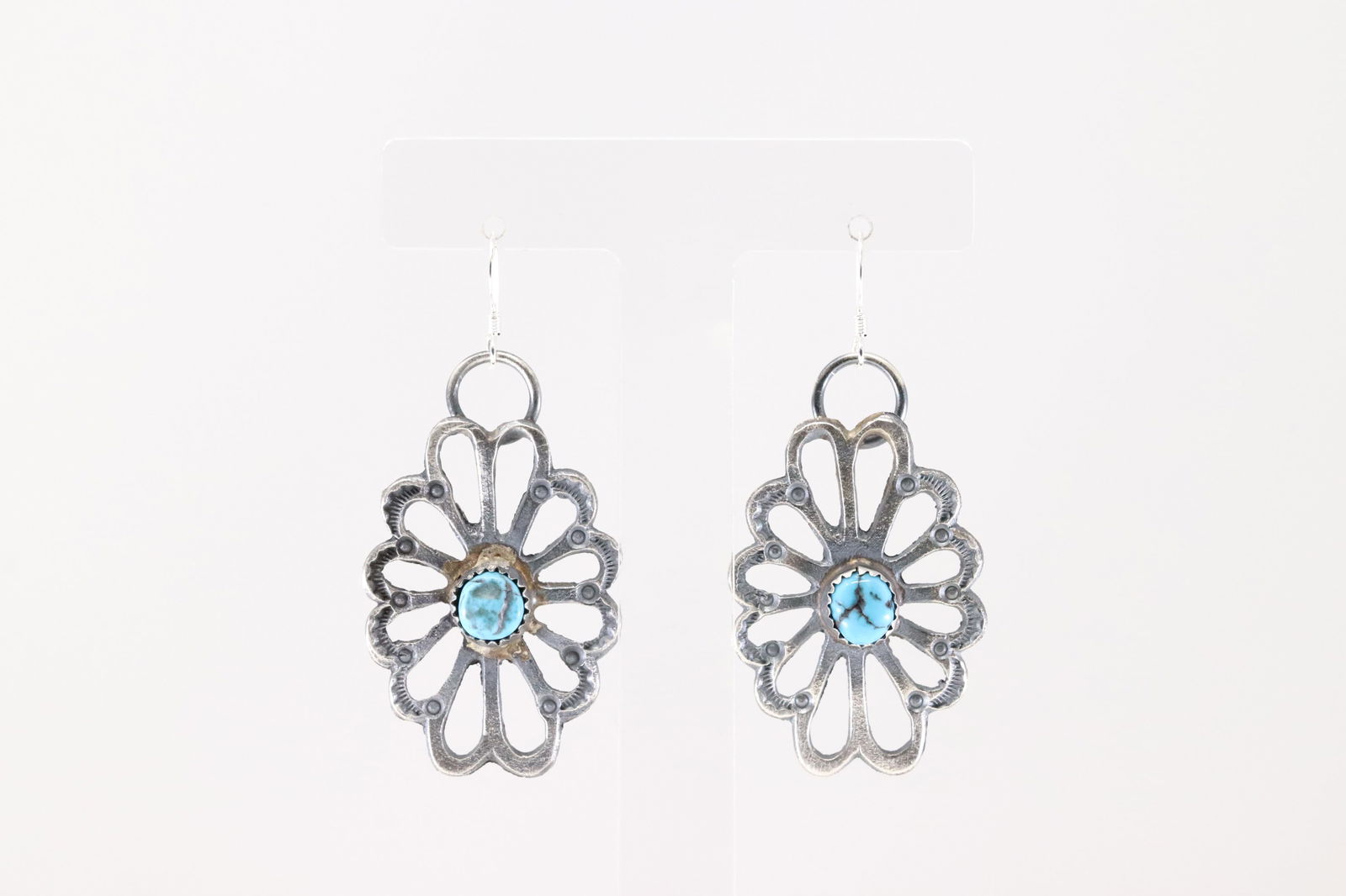 Native America Navajo Sterling Silver Turquoise Dangling Earring's By Eva & Linberg Billah. (1 of 4)