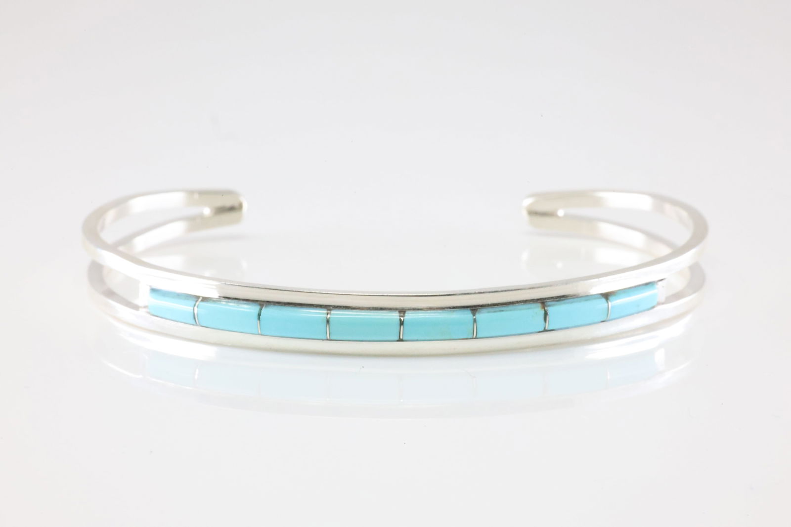 Native American Navajo Sterling Silver Turquoise Inlay Bracelet Cuff By ALW. (1 of 4)