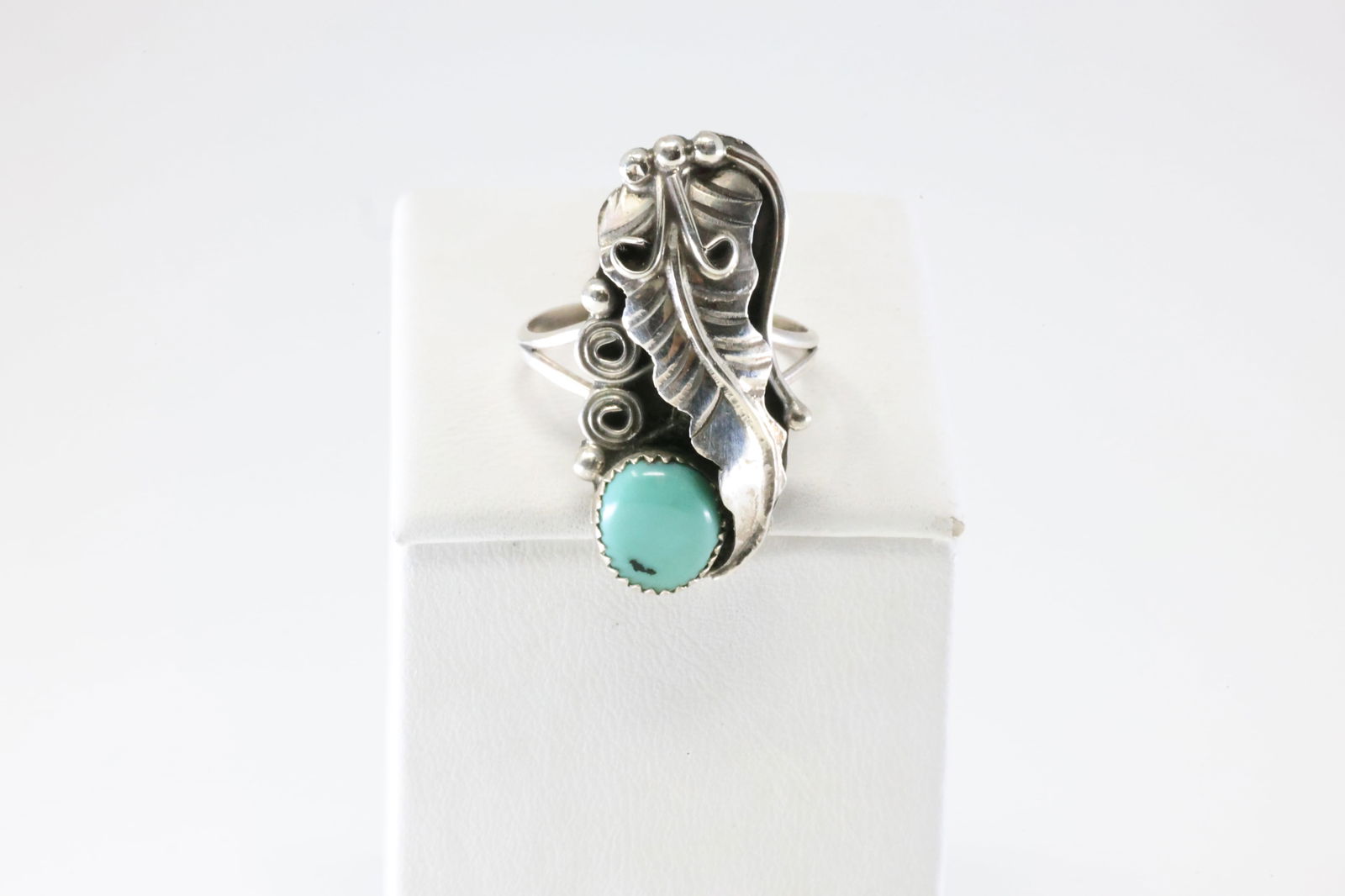 Native America Navajo Sterling Silver Turquoise Feather Ring By RM. (1 of 4)