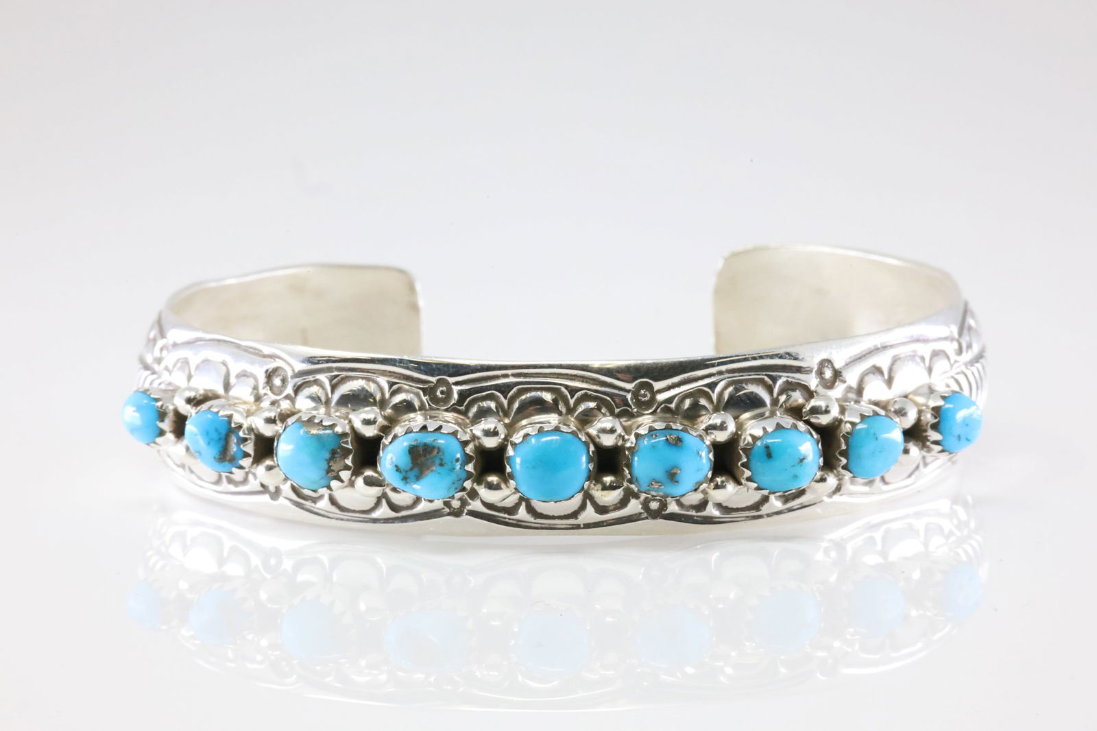 Native America Navajo Sterling Silver Turquoise Bracelet Cuff By Grace Silver. (1 of 4)