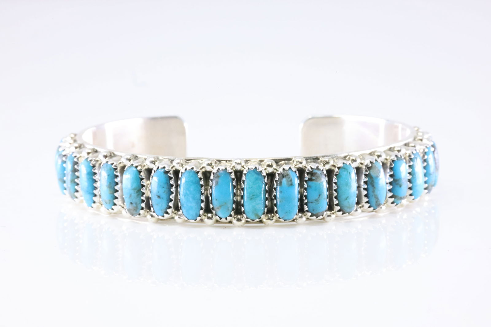 Native America Zuni Sterling Silver Turquoise Bracelet Cuff By Alicia Wilson.: This is a Native America Zuni Sterling Silver Turquoise Bracelet Cuff By Alicia Wilson.