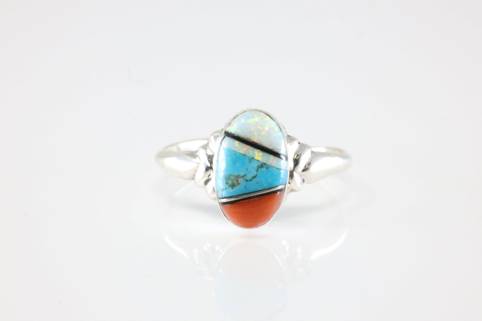America Sterling Silver Multi-Color Stone Inlay Ring. (1 of 3)