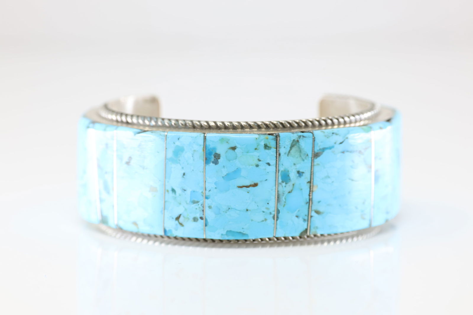 Native America Navajo Sterling Silver Turquoise Inlay Bracelet Cuff By A.N. (1 of 4)