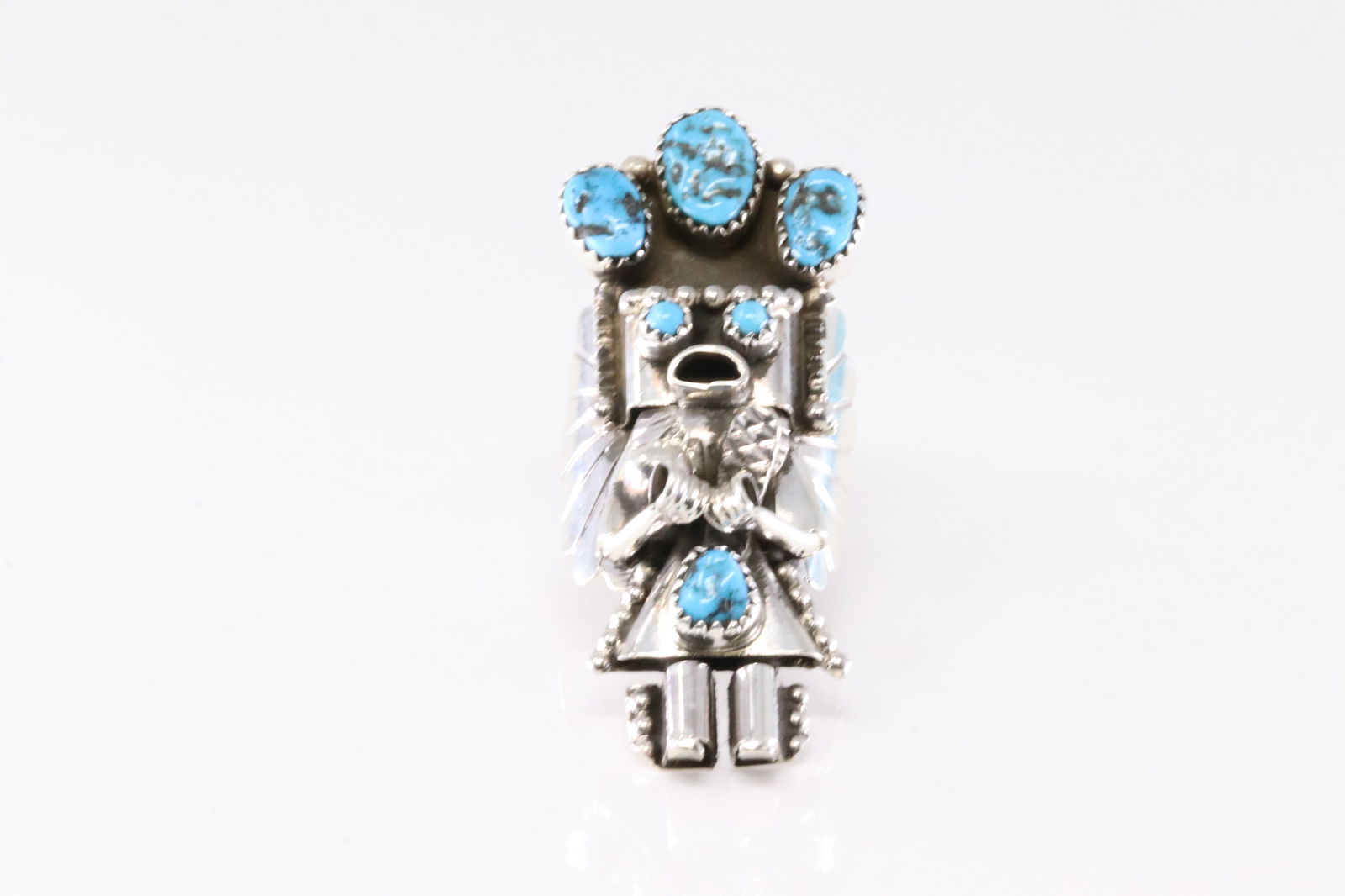 Native American Navajo Sterling Silver Turquoise Kachina Ring By Doris Smallcanyon.: This is a Native American Navajo Sterling Silver Turquoise Kachina Ring By Doris Smallcanyon. Ring size: 9.75.